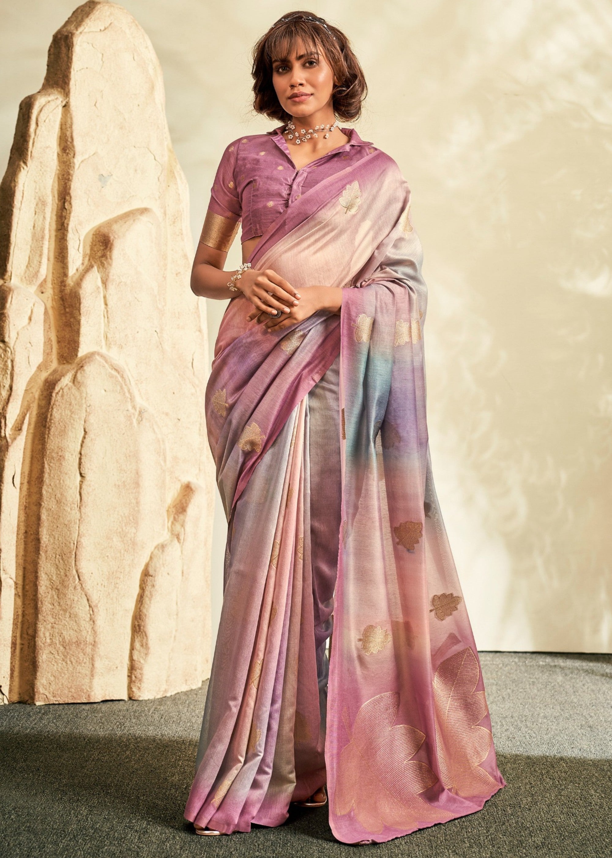 Fandango Pink Handloom Khadi Silk with Digital Print - qivii