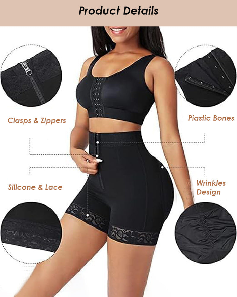Shapshe® Mid Waist Tummy Control Front Zipper High Compression Butt Lifter Shaper Fajas Shorts - By Qivii