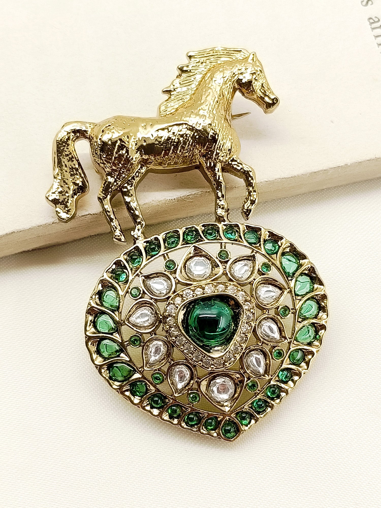 Uday Green Horse Brooch