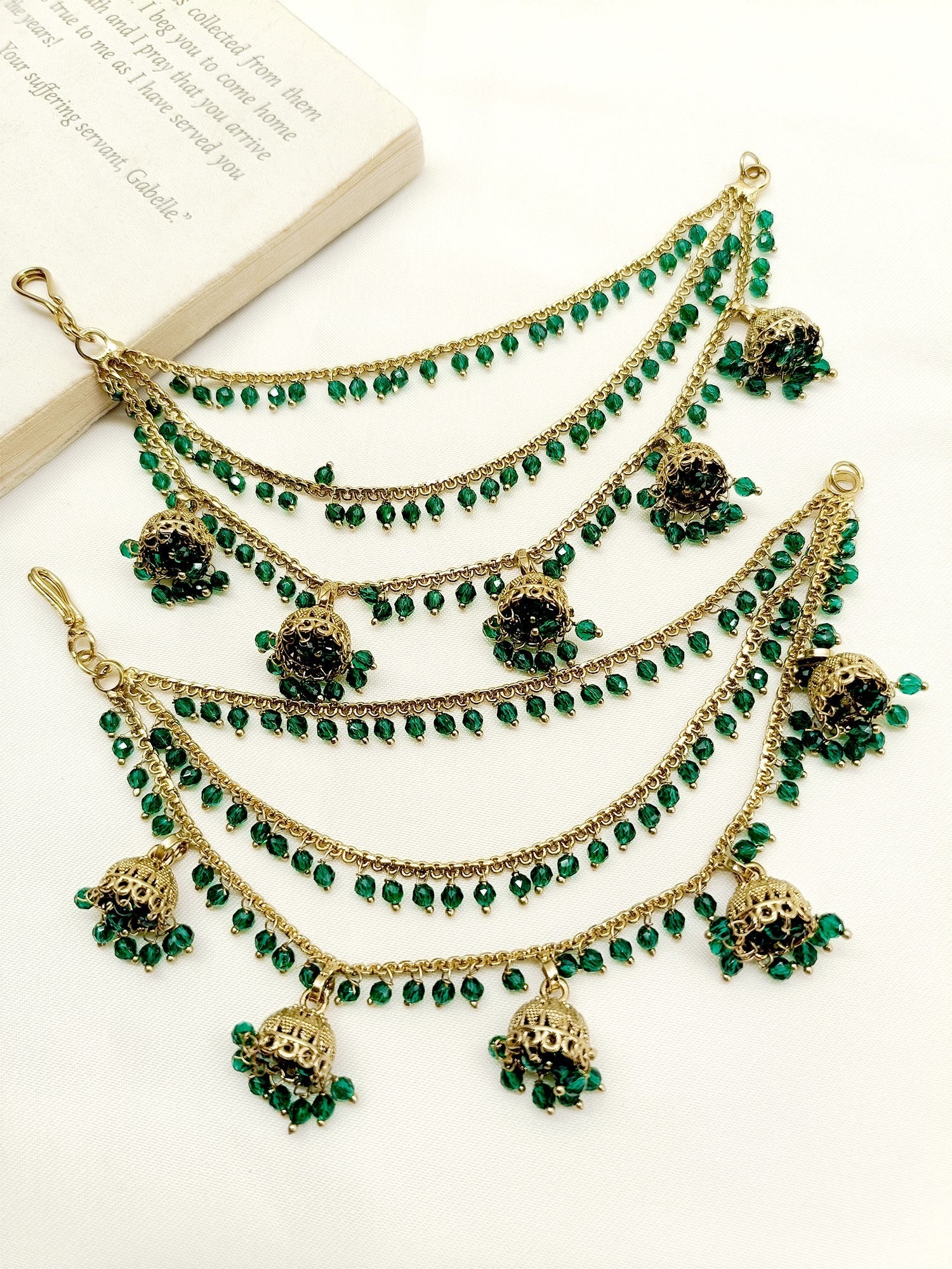 Bhavni Green Traditional Ear Chain - qivii