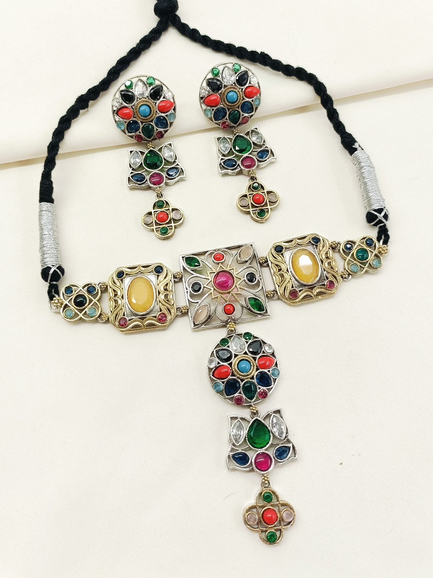Udita Multi Colour Oxidized Choker Set