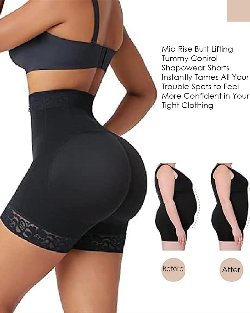 Shapshe® Mid Waist Tummy Control Front Zipper High Compression Butt Lifter Shaper Fajas Shorts - By Qivii