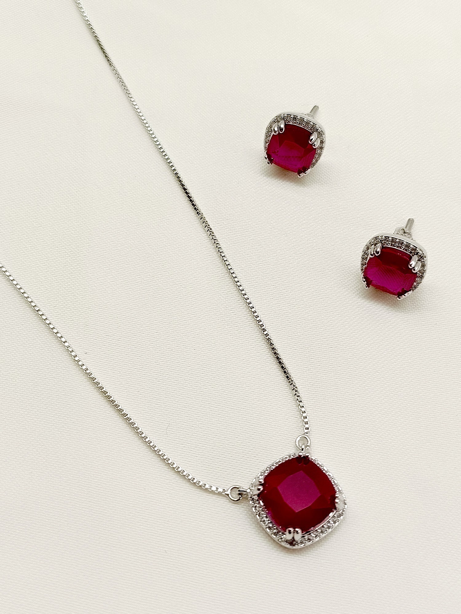 Pakeezah Ruby American Diamond Pendant Set - qivii