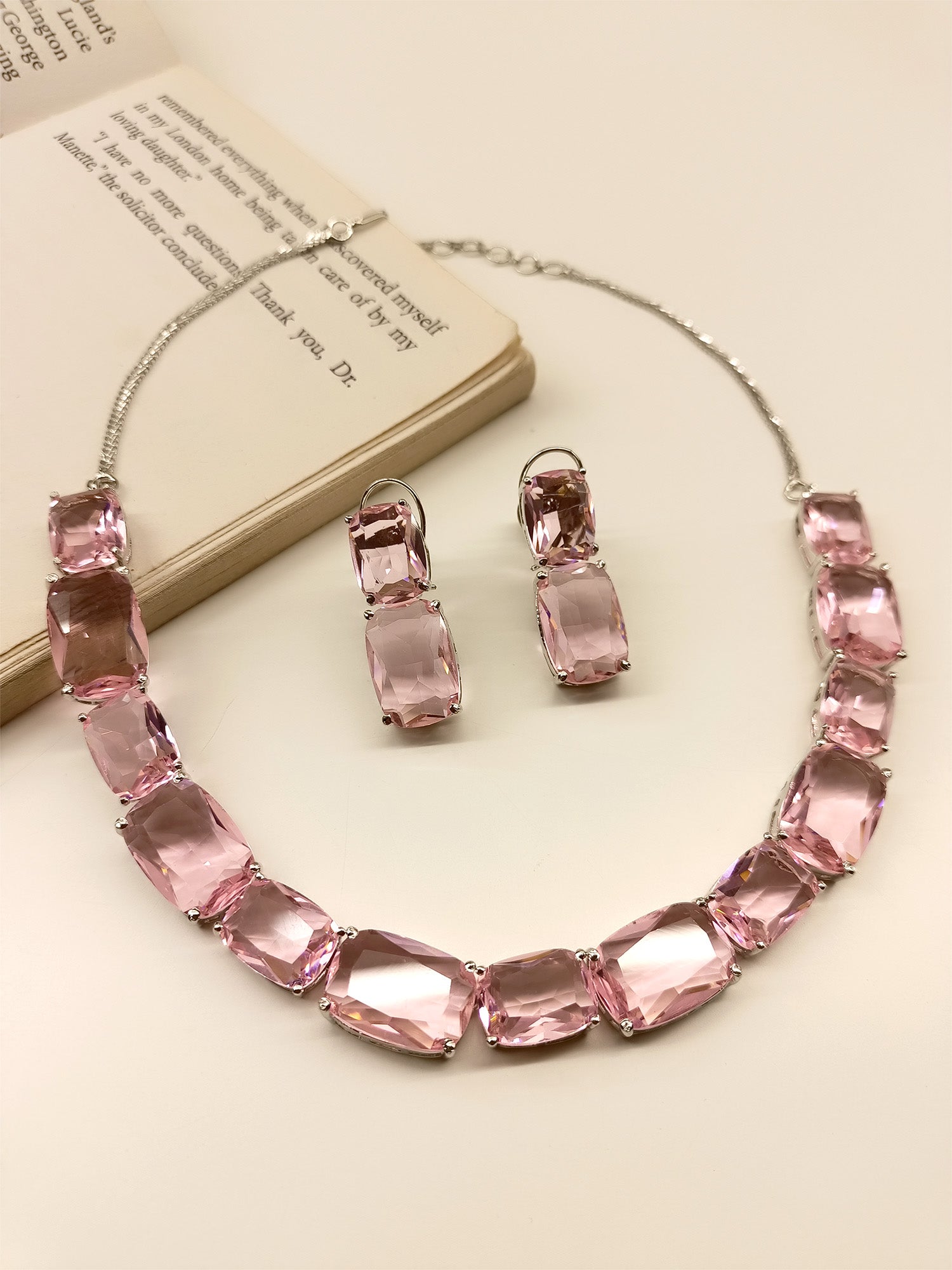 Damini Pink Swarovski Stone Necklace Set - qivii