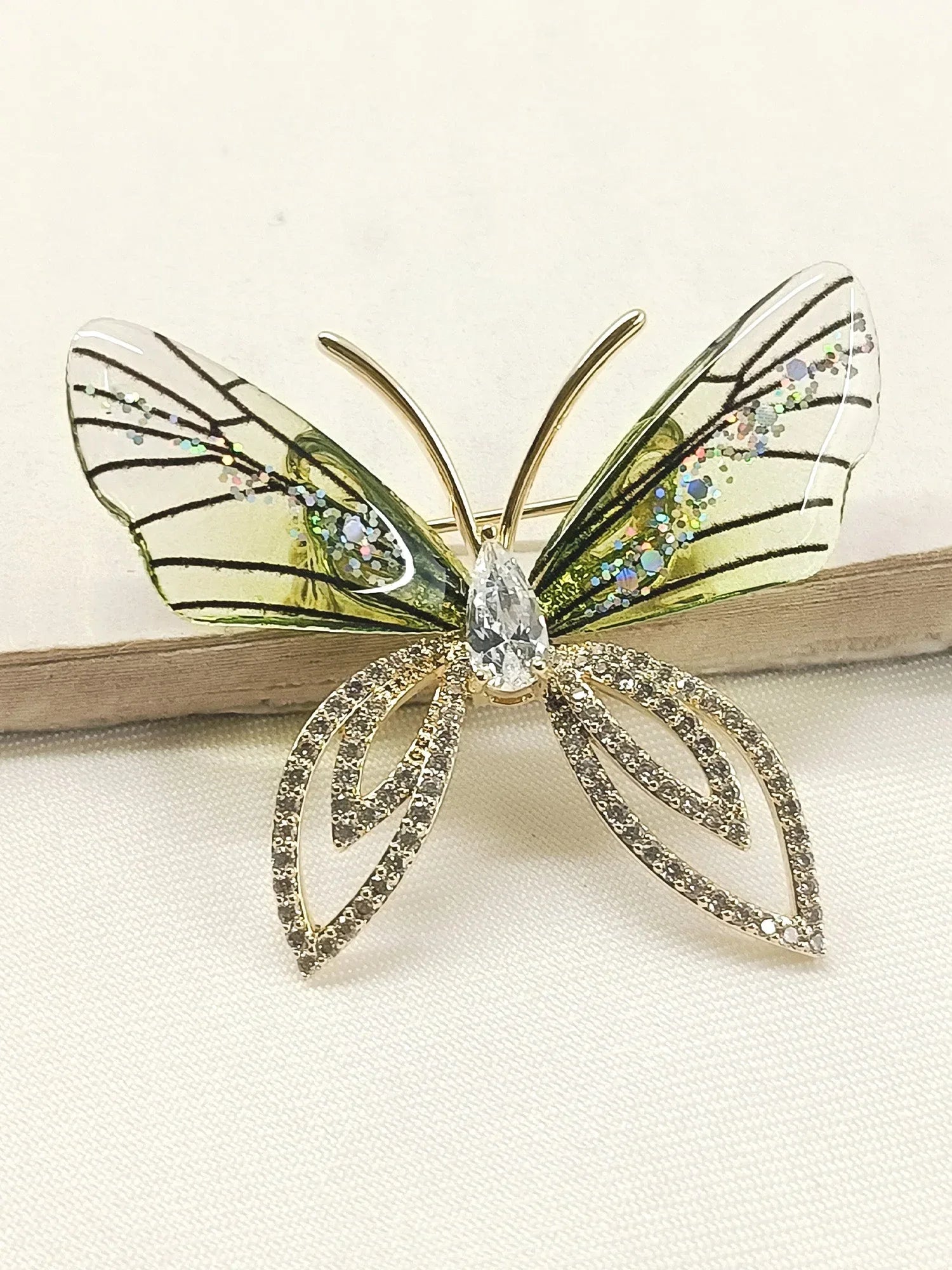 Gamini Green Butterfly Brooch