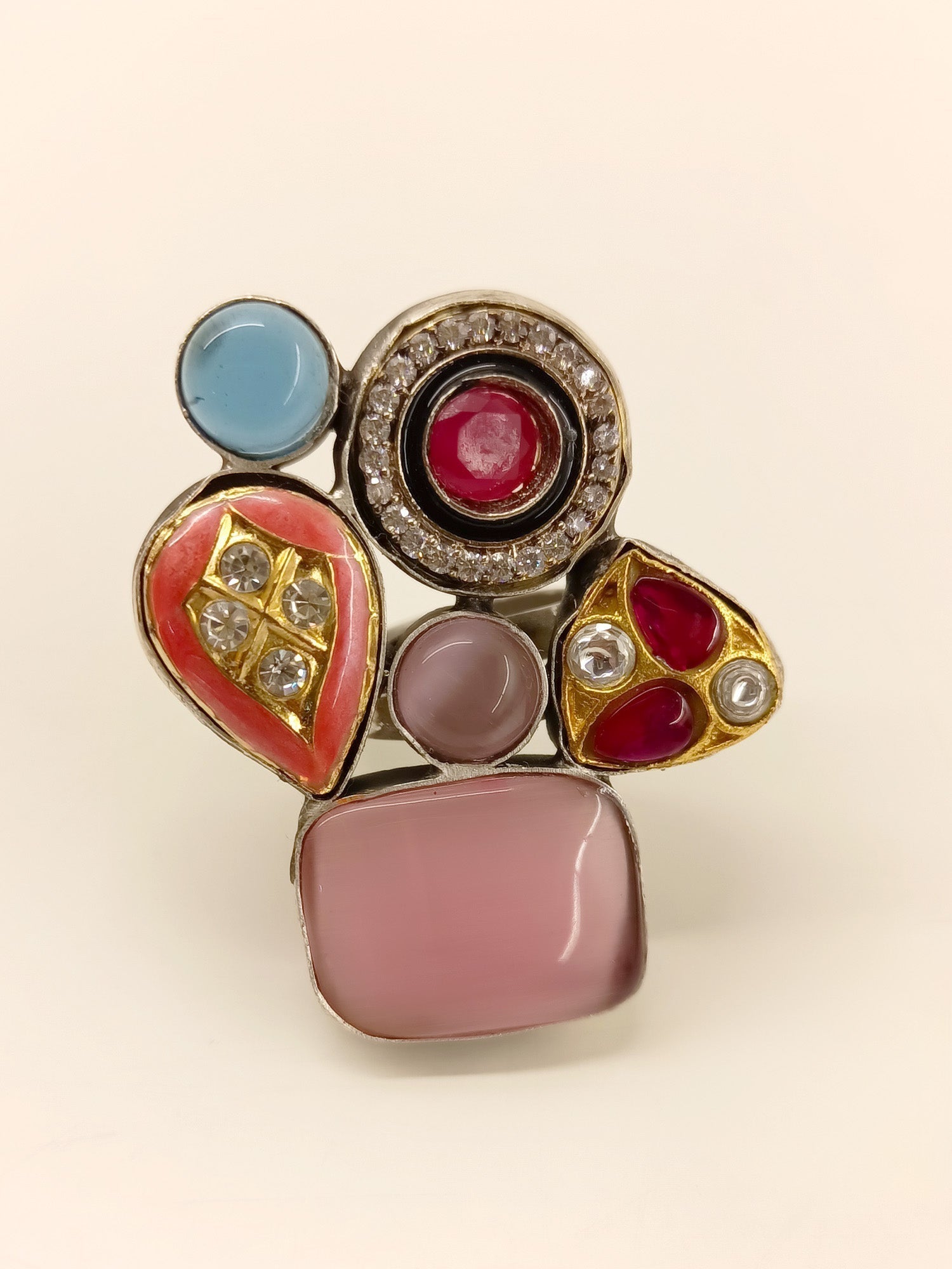 Geetanjali Multi Colour Oxidized Finger Ring - qivii