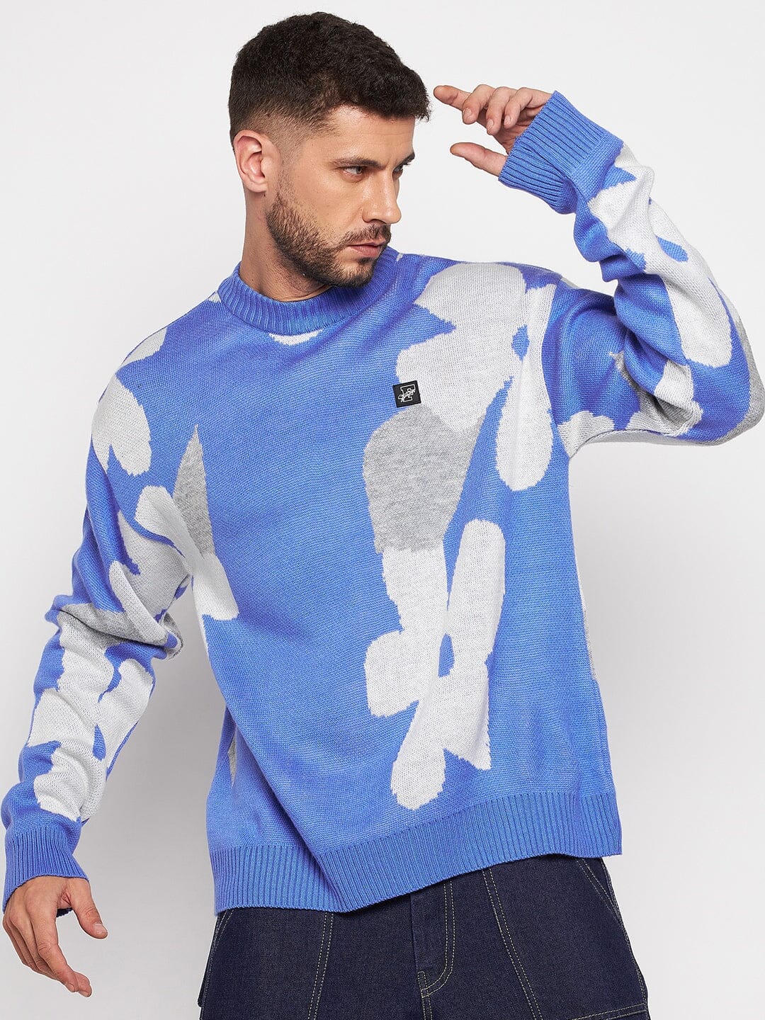 Sky Blue Floral Oversized Sweater