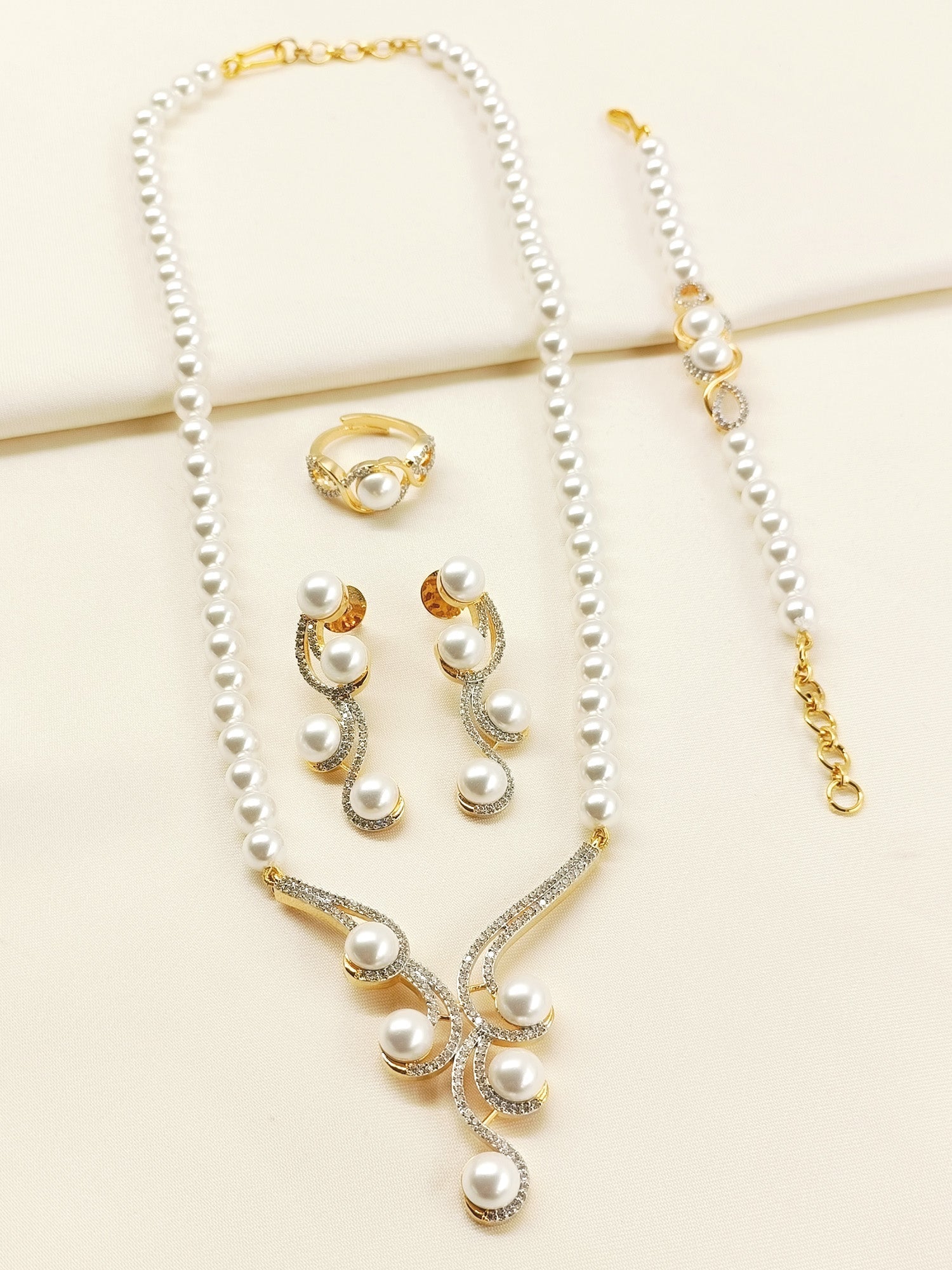 Rashmi White Pearl American Diamond Combo Set