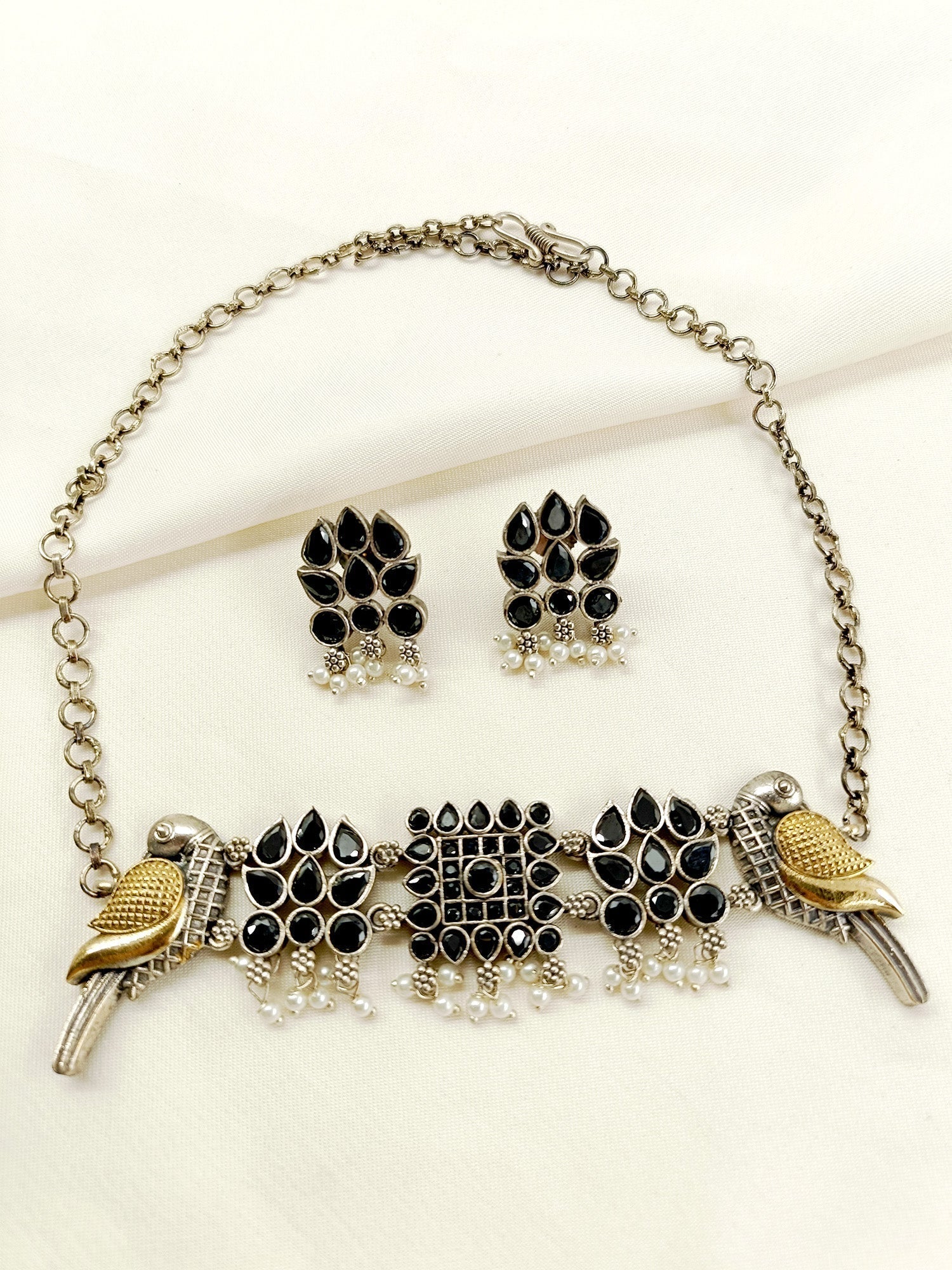 Akku Black Peacock Oxidized Choker Set - qivii