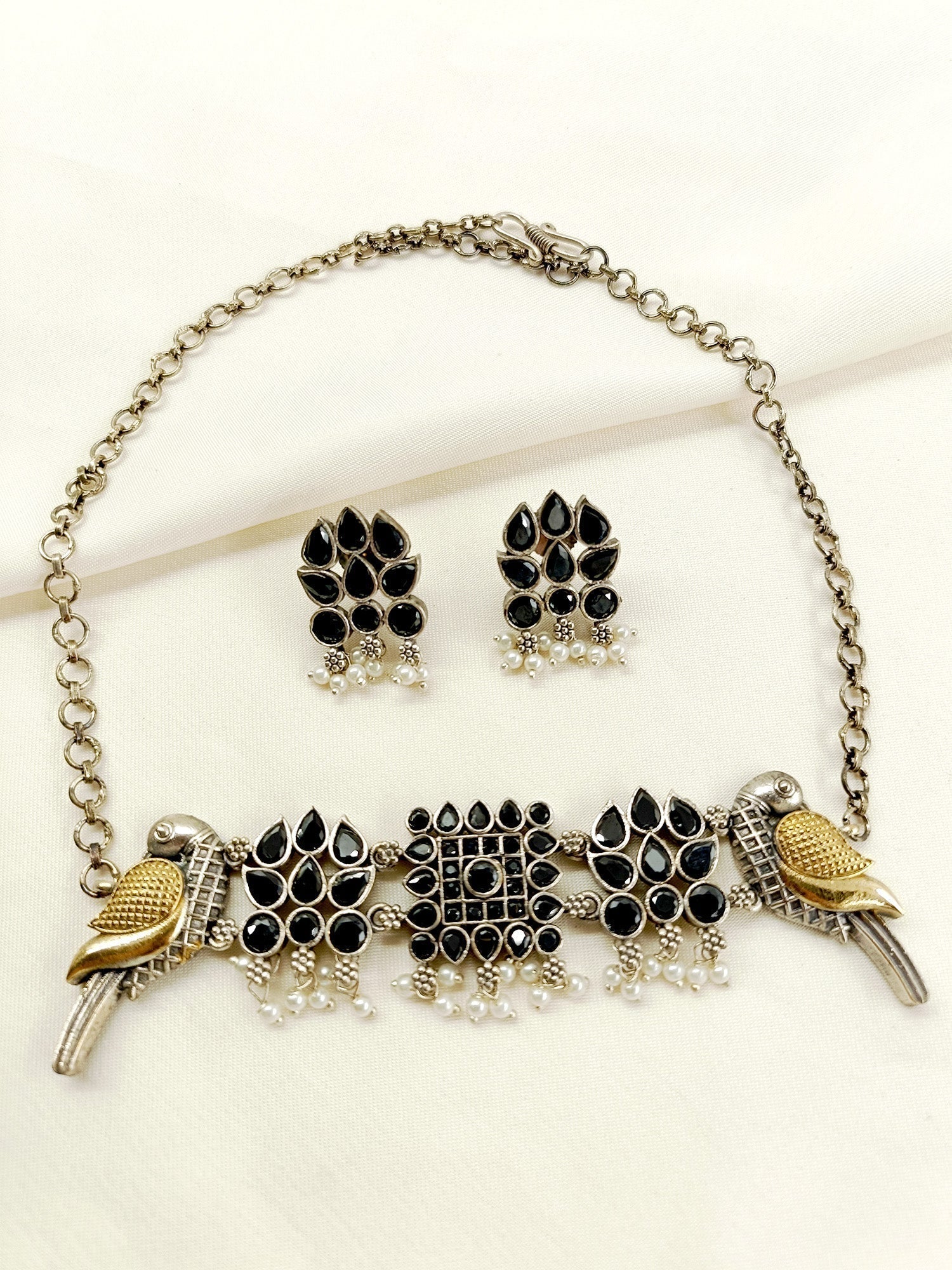 Akku Black Peacock Oxidized Choker Set - qivii