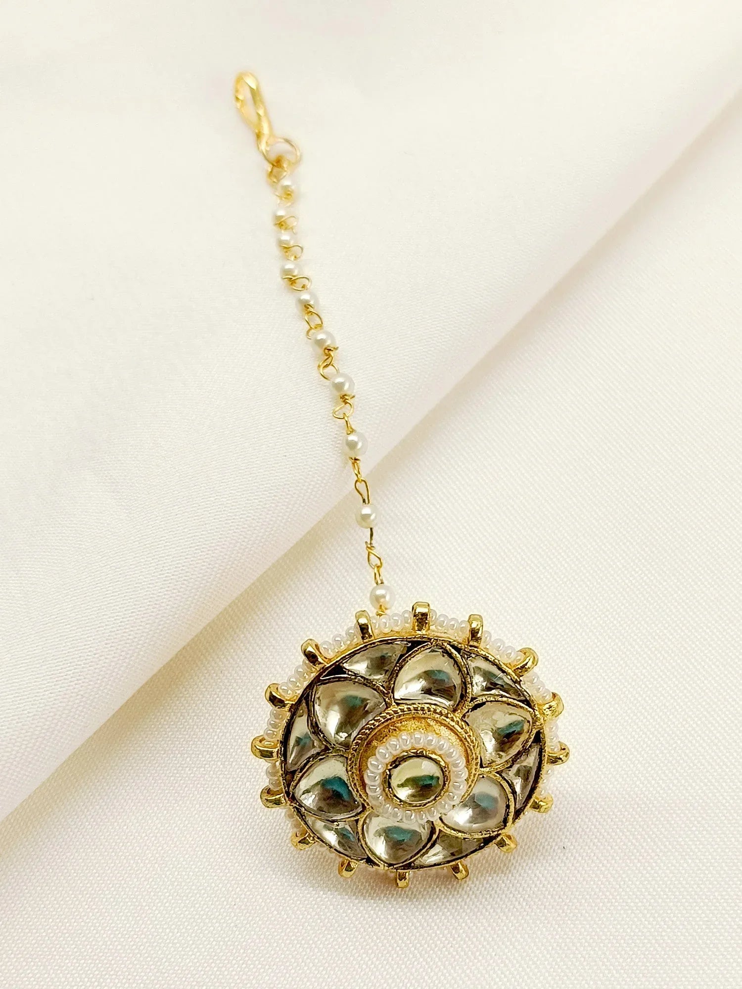 Zanie White Gold Plated Kundan Borla