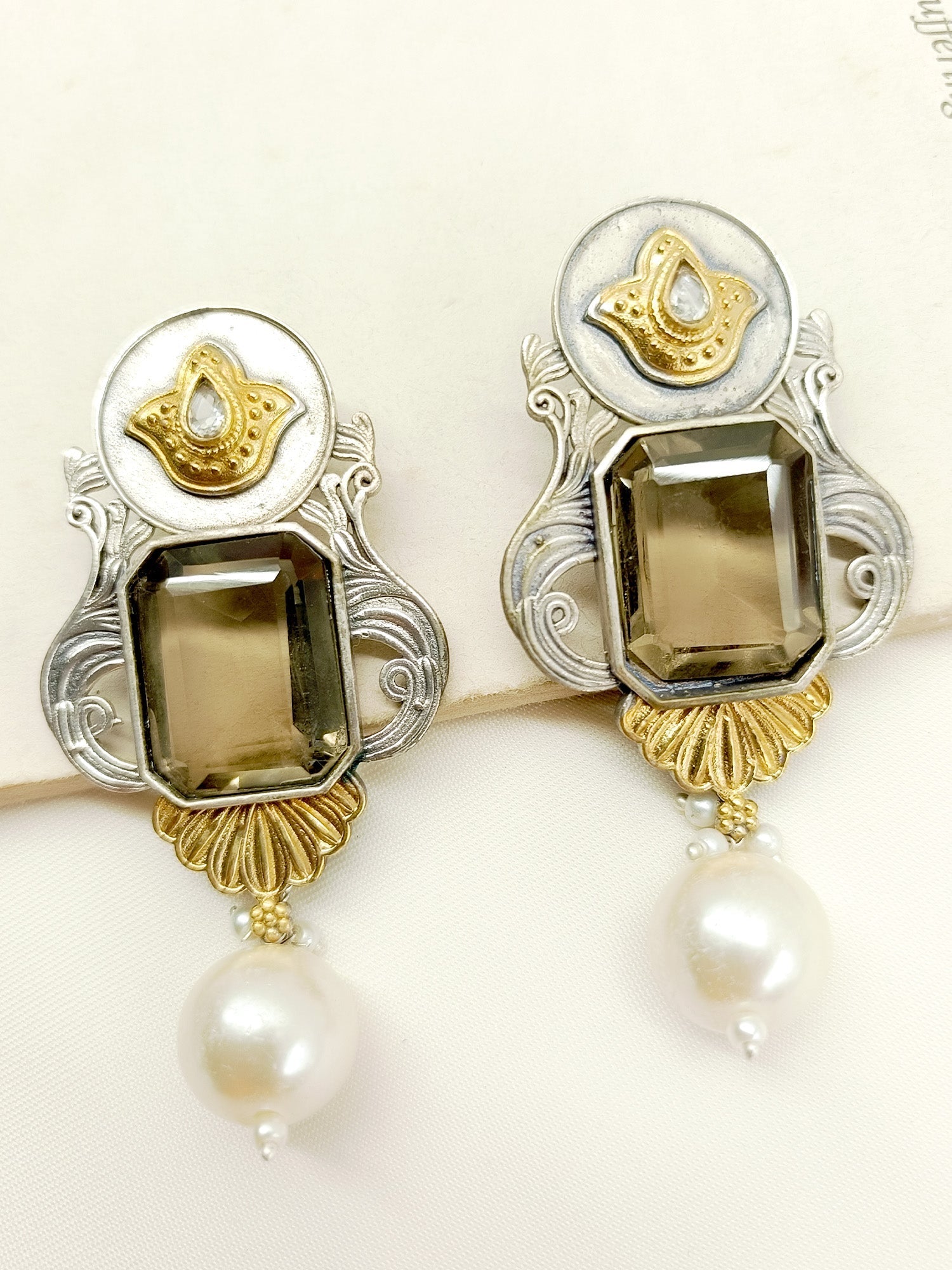 Jeevi Grey Oxidized Earrings - qivii