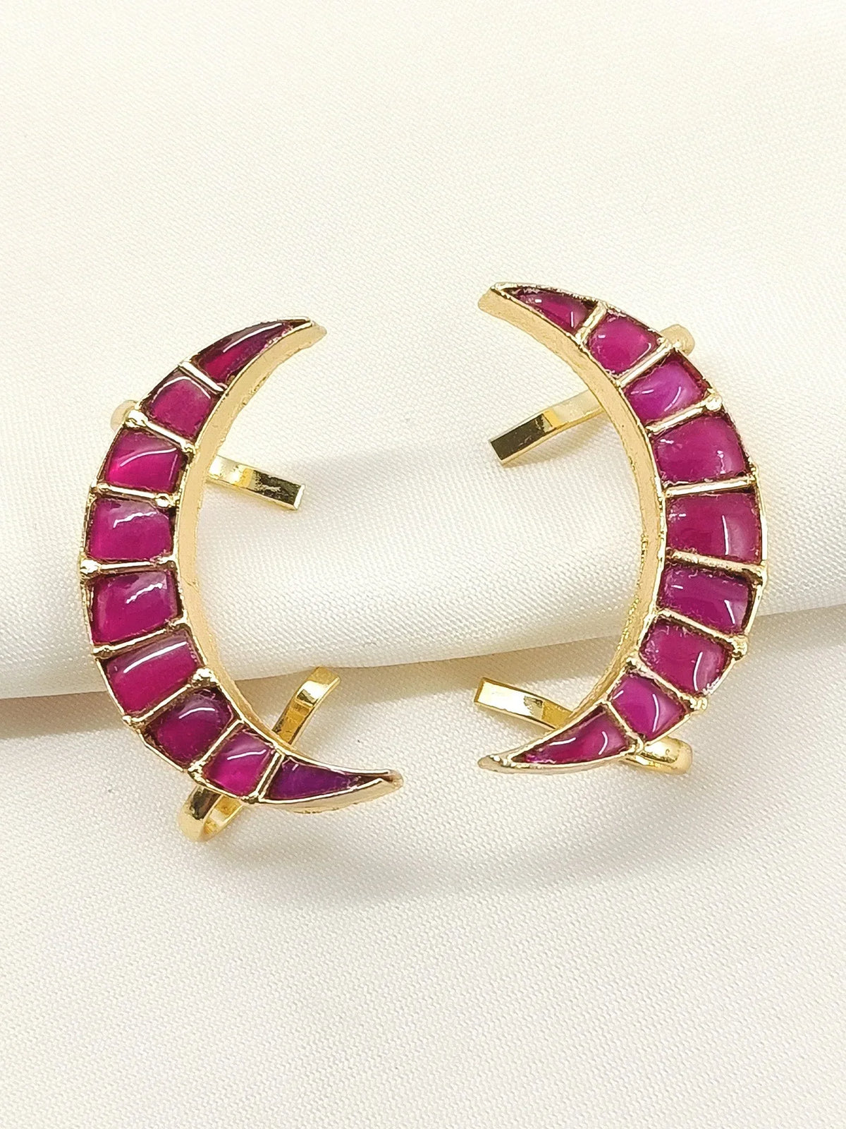 AG'S Jewelry Pusma Ruby Men's Moon Shape Kundan Earcuff pair with red gemstones and gold-tone finish, stylish men's jewelry accessory
