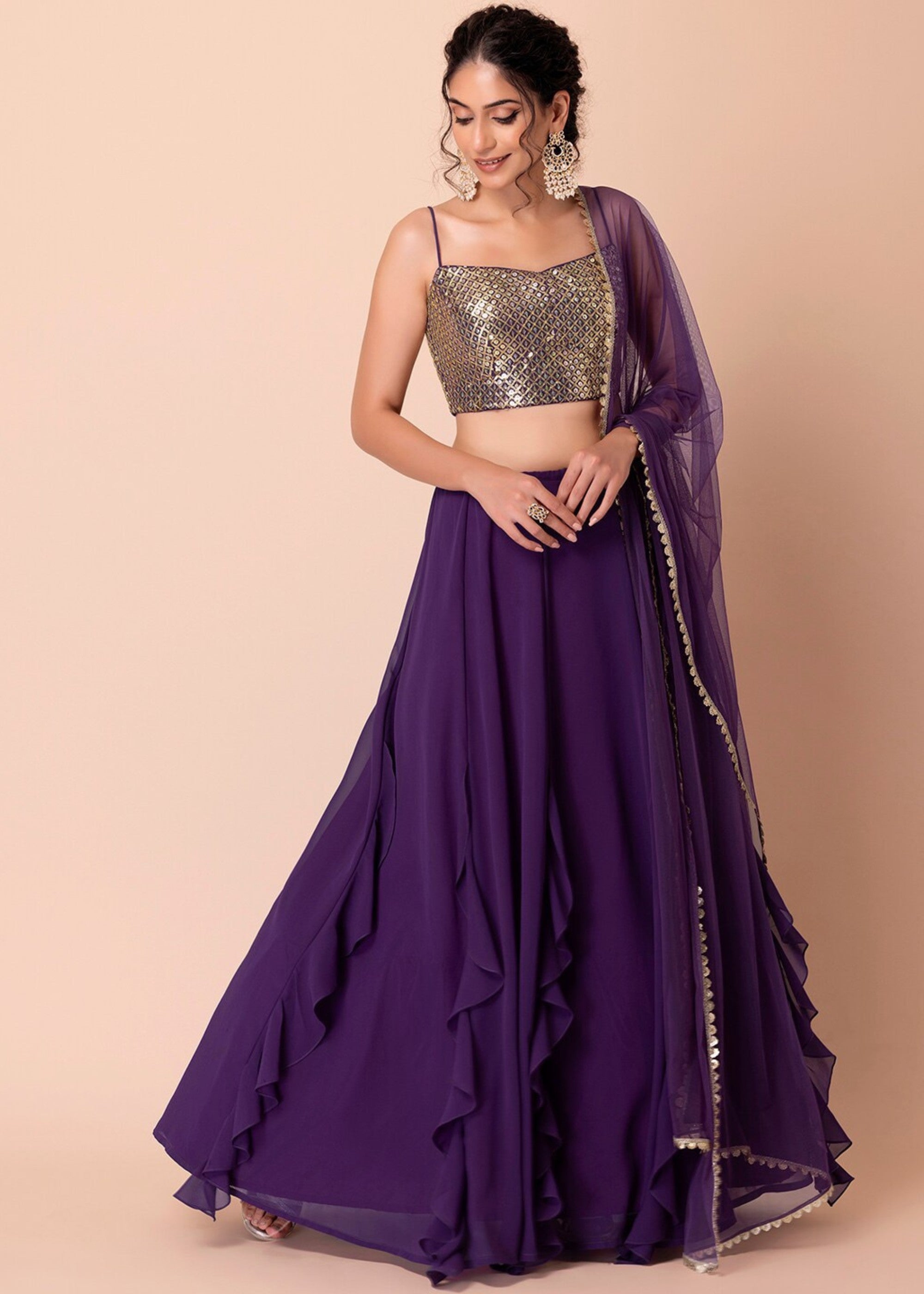 Rasin Purple Georgette Lehenga Choli With Sequins And Thread Embroidery Work | Ready To Wear - qivii