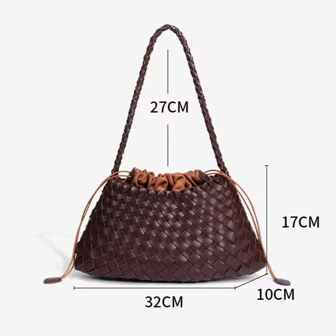 Women’s Genuine Leather Woven Heritage Tote – Handcrafted Vintage Shoulder & Underarm Bag, Minimalist Elegant Design