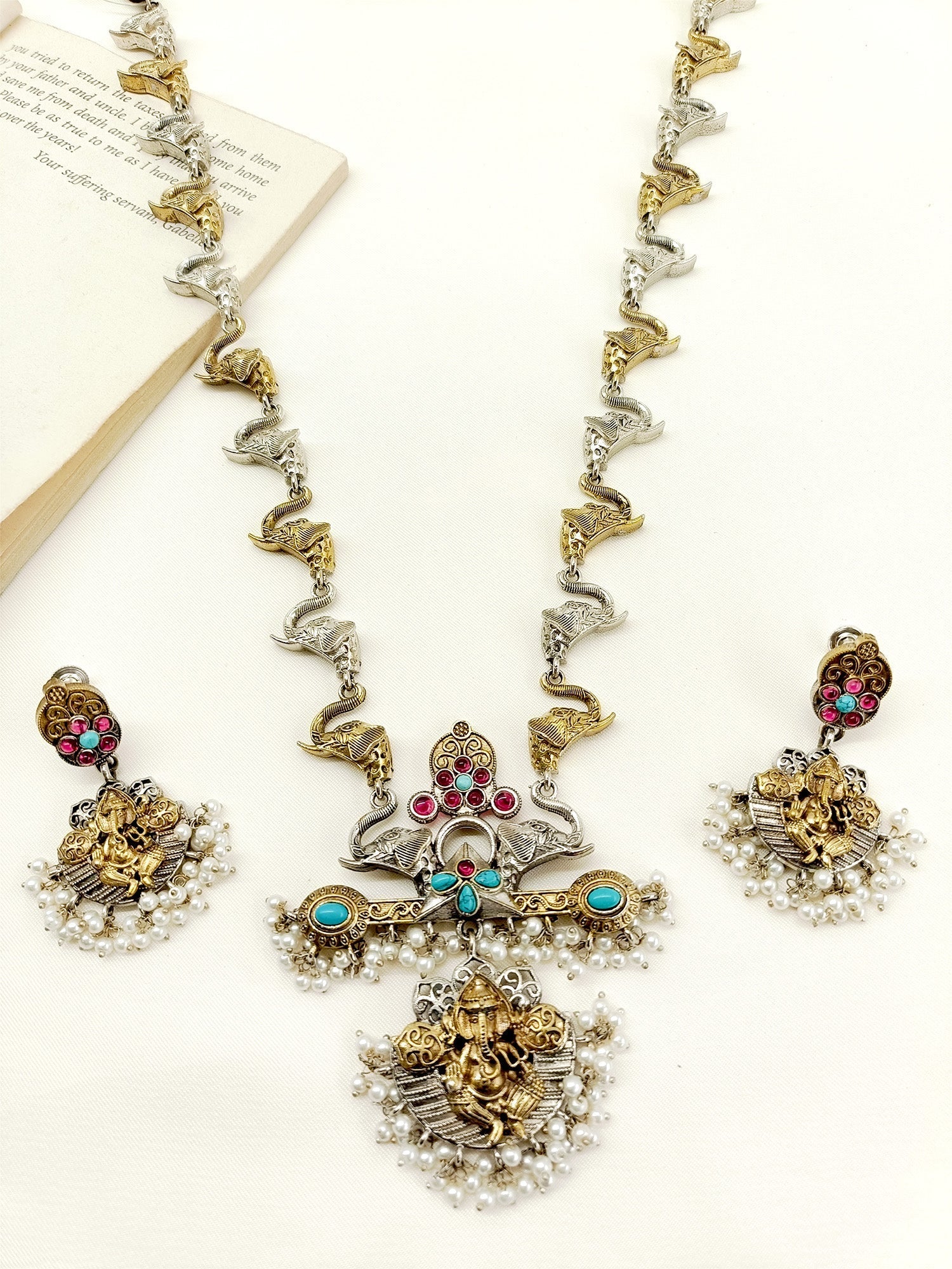 Hiralba F & R Long Oxidized Pendant Set - qivii