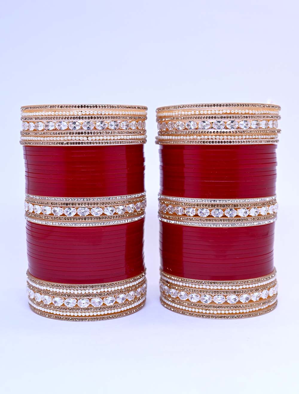 Gautami Diamond & Pearl Work Maroon Punjabi Chura - qivii