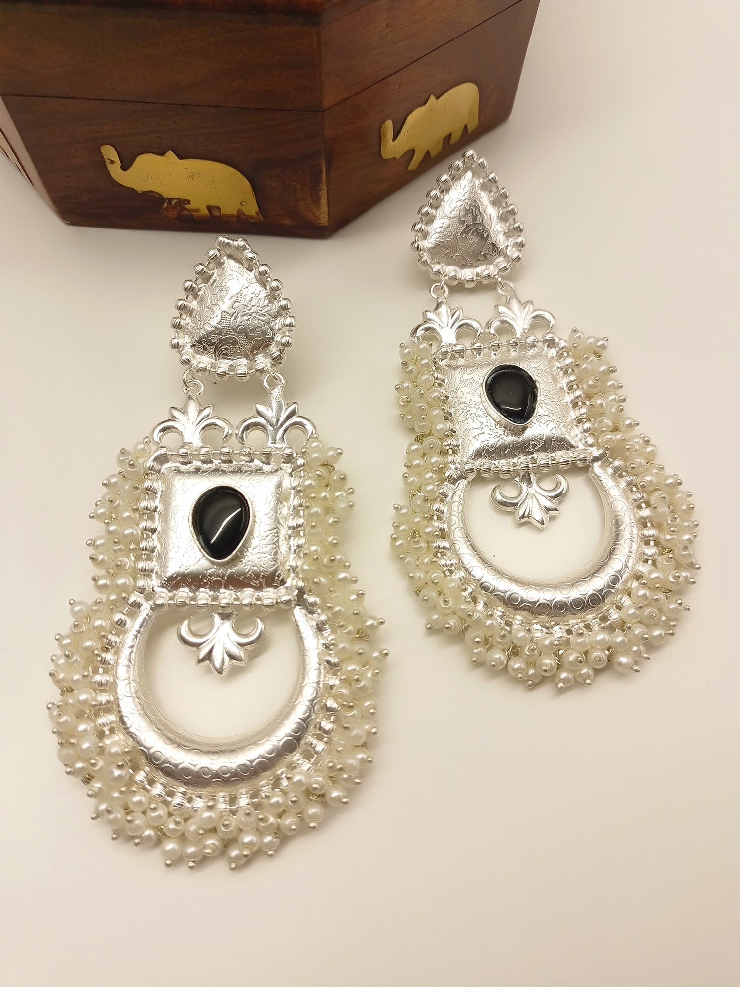 Anthea Black Long Oxidized Earrings - qivii