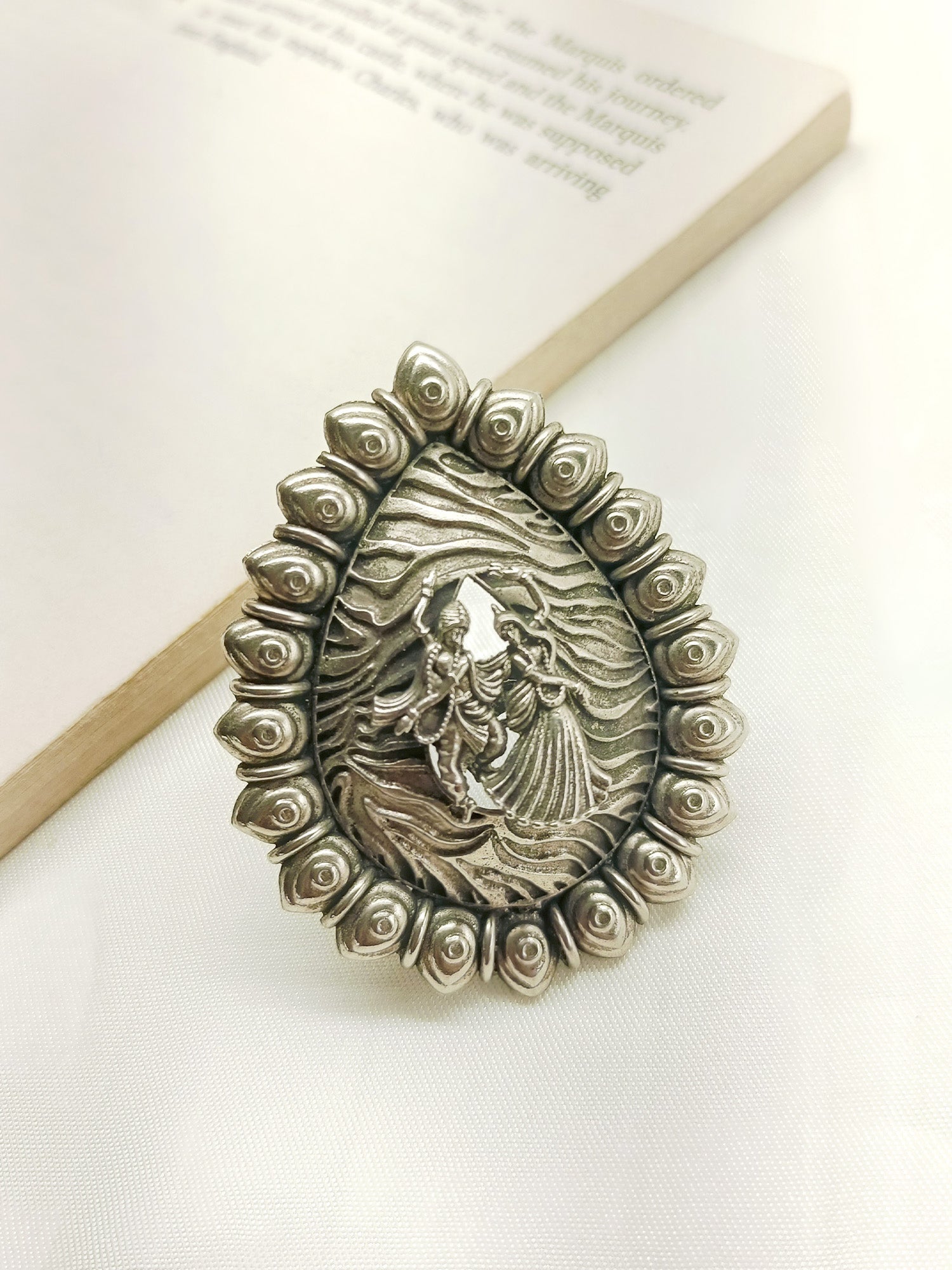 Bela Radha Krishna Oxidized Finger Ring - qivii
