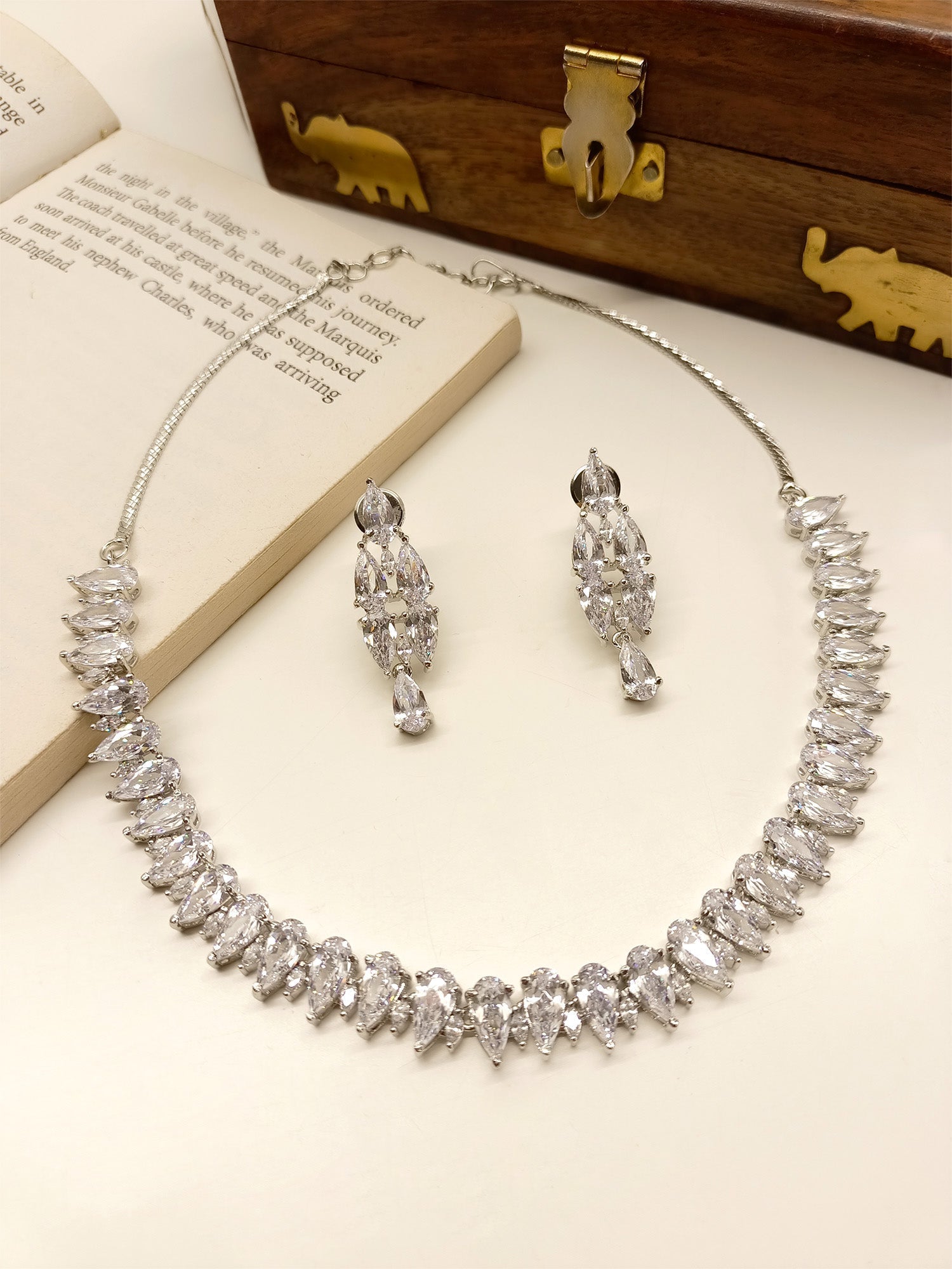 Priya White American Diamond Necklace Set - qivii