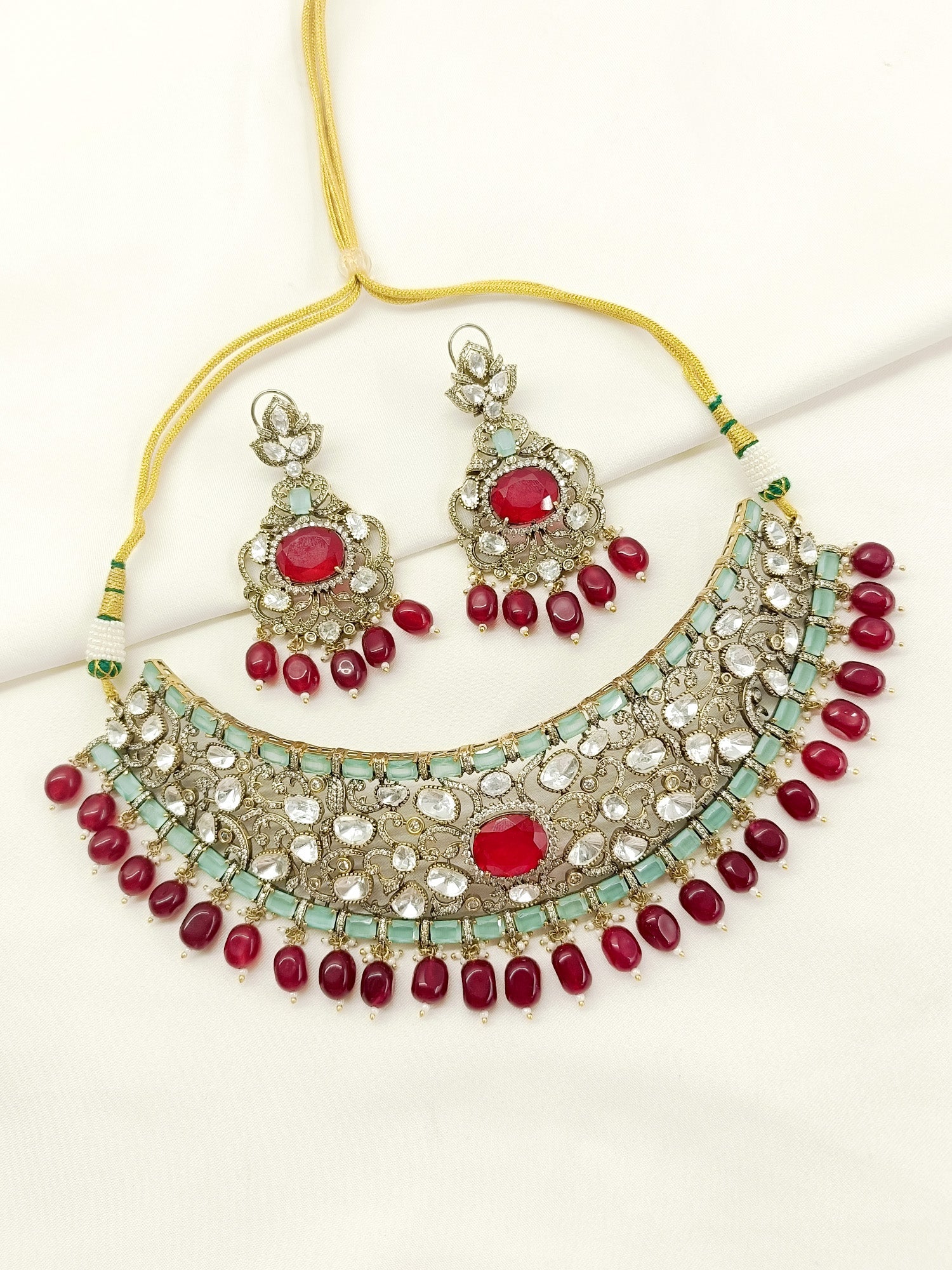 Kiya Mint Green Victorian Choker Set