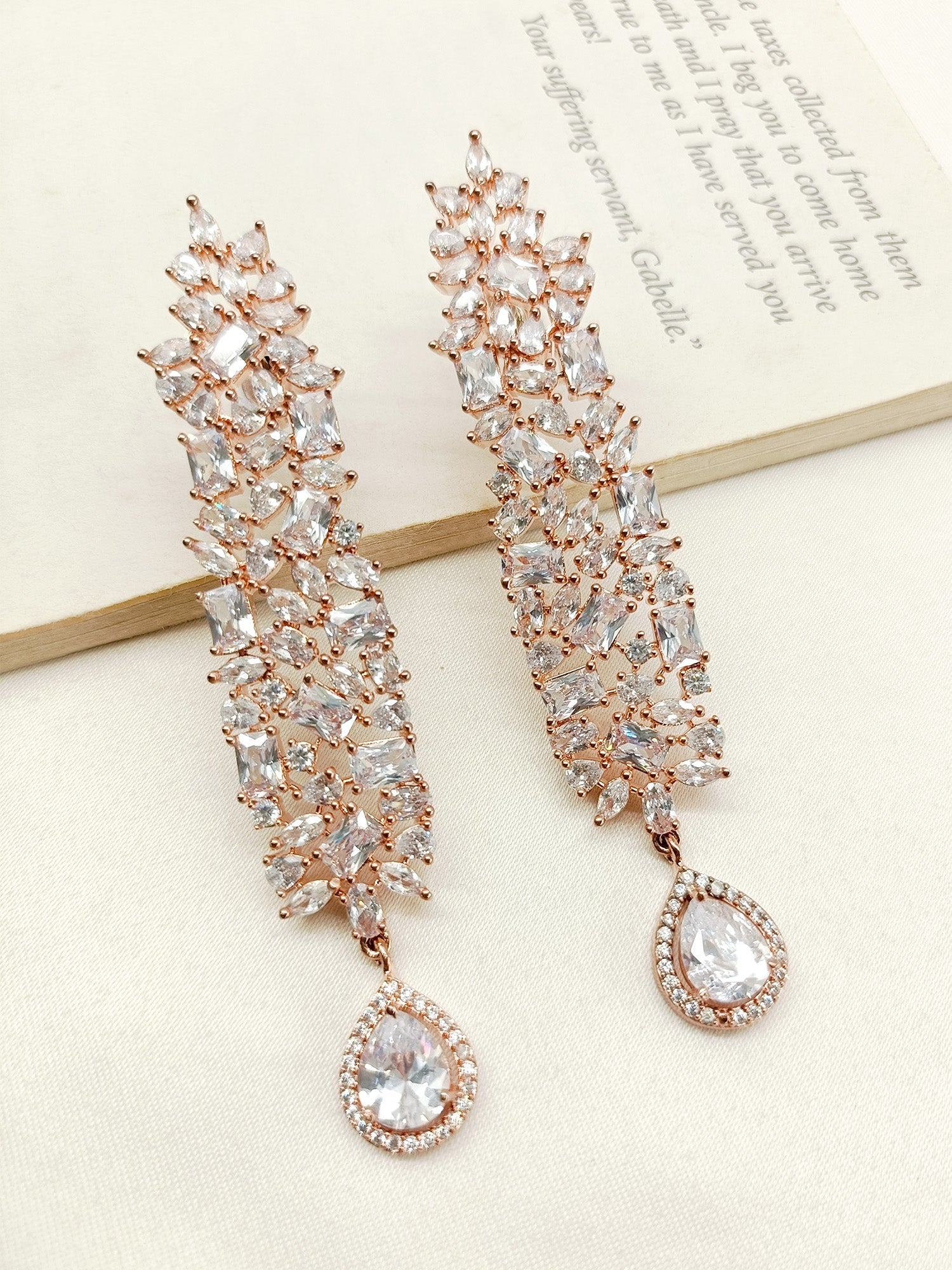 Daksha Rose Gold Plated White Diamond Earrings