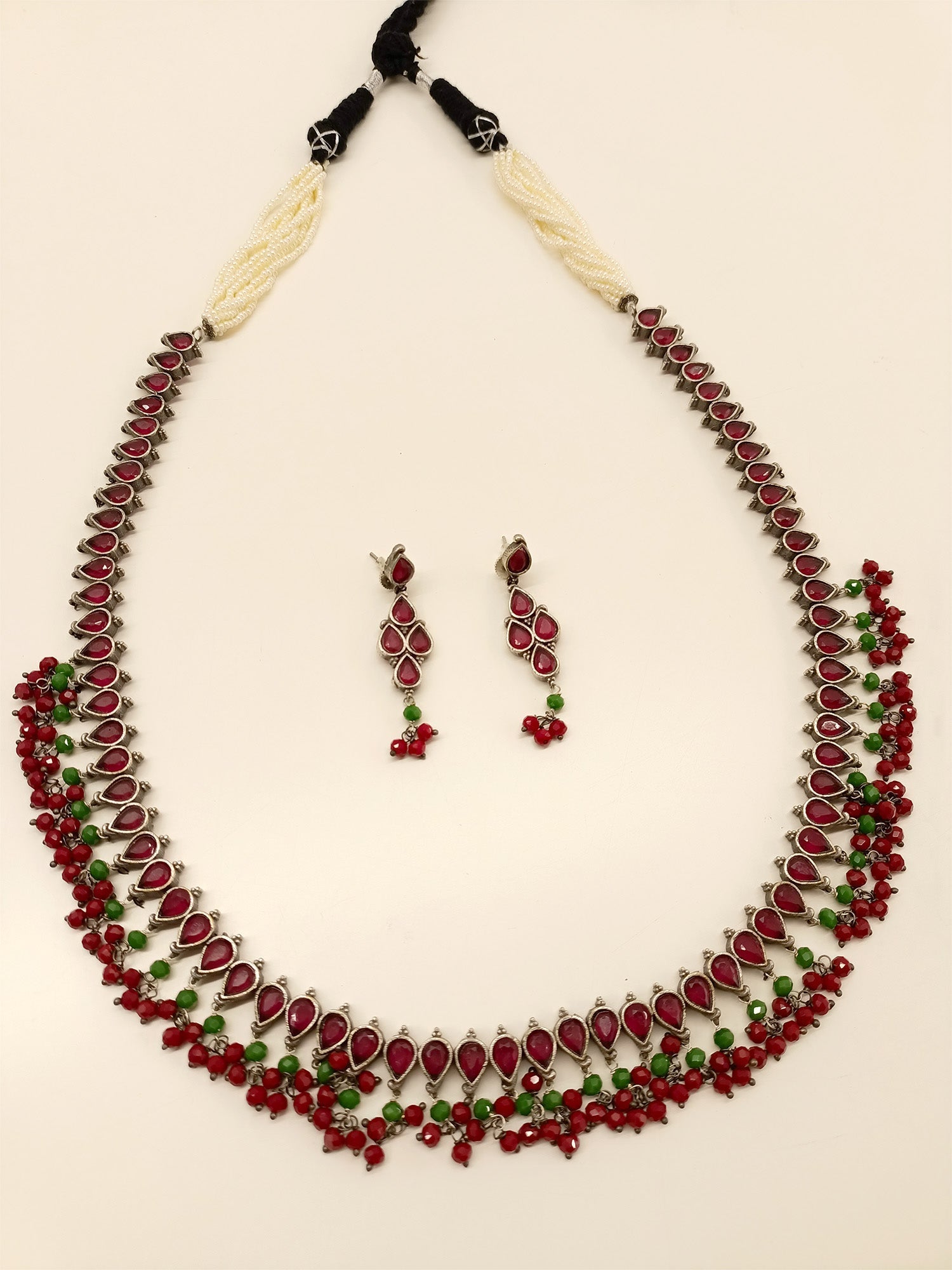 Nabhya R & G Long Oxidized Necklace Set - qivii