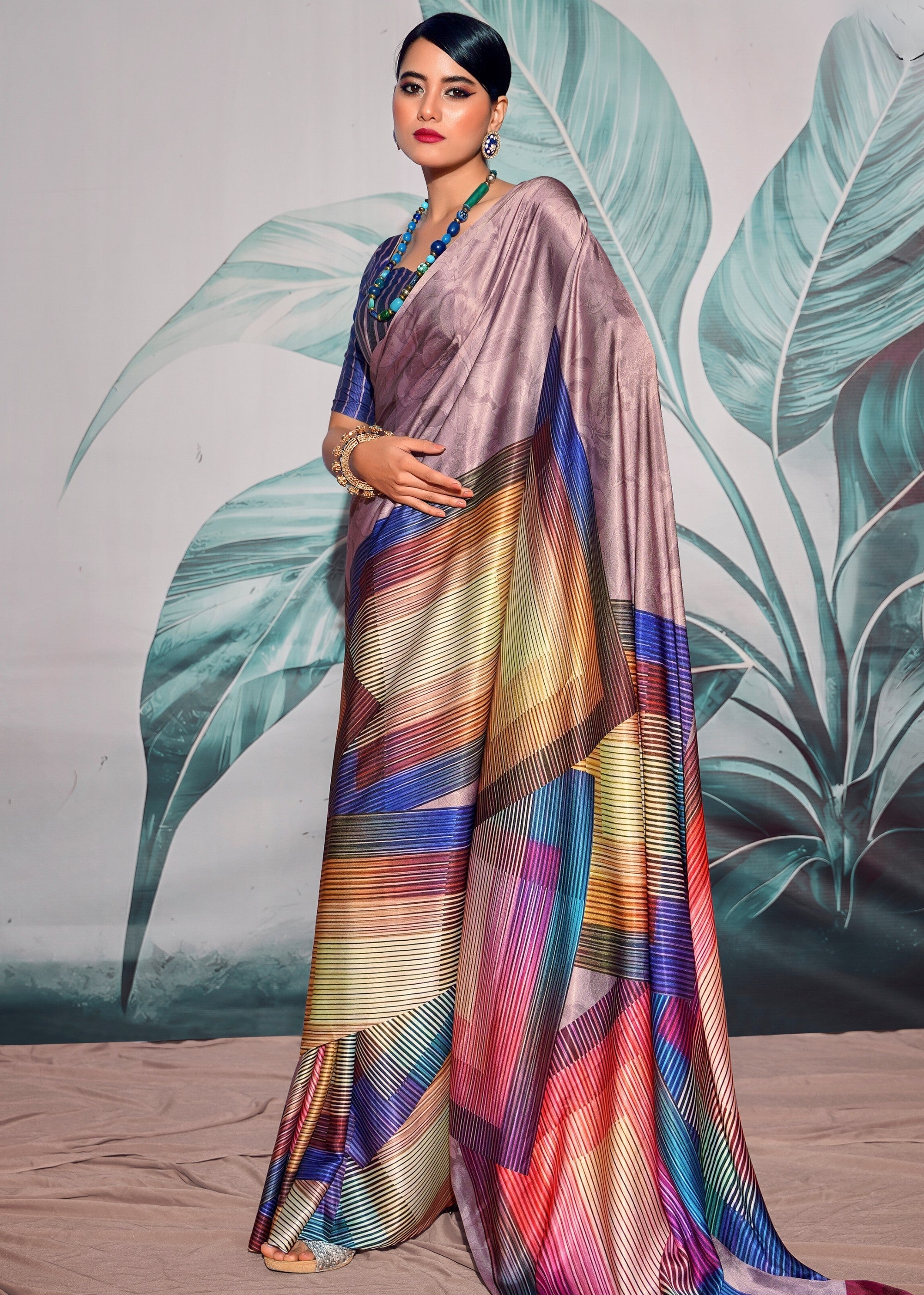 Multi Coloured Satin Crepe With Digital print - qivii