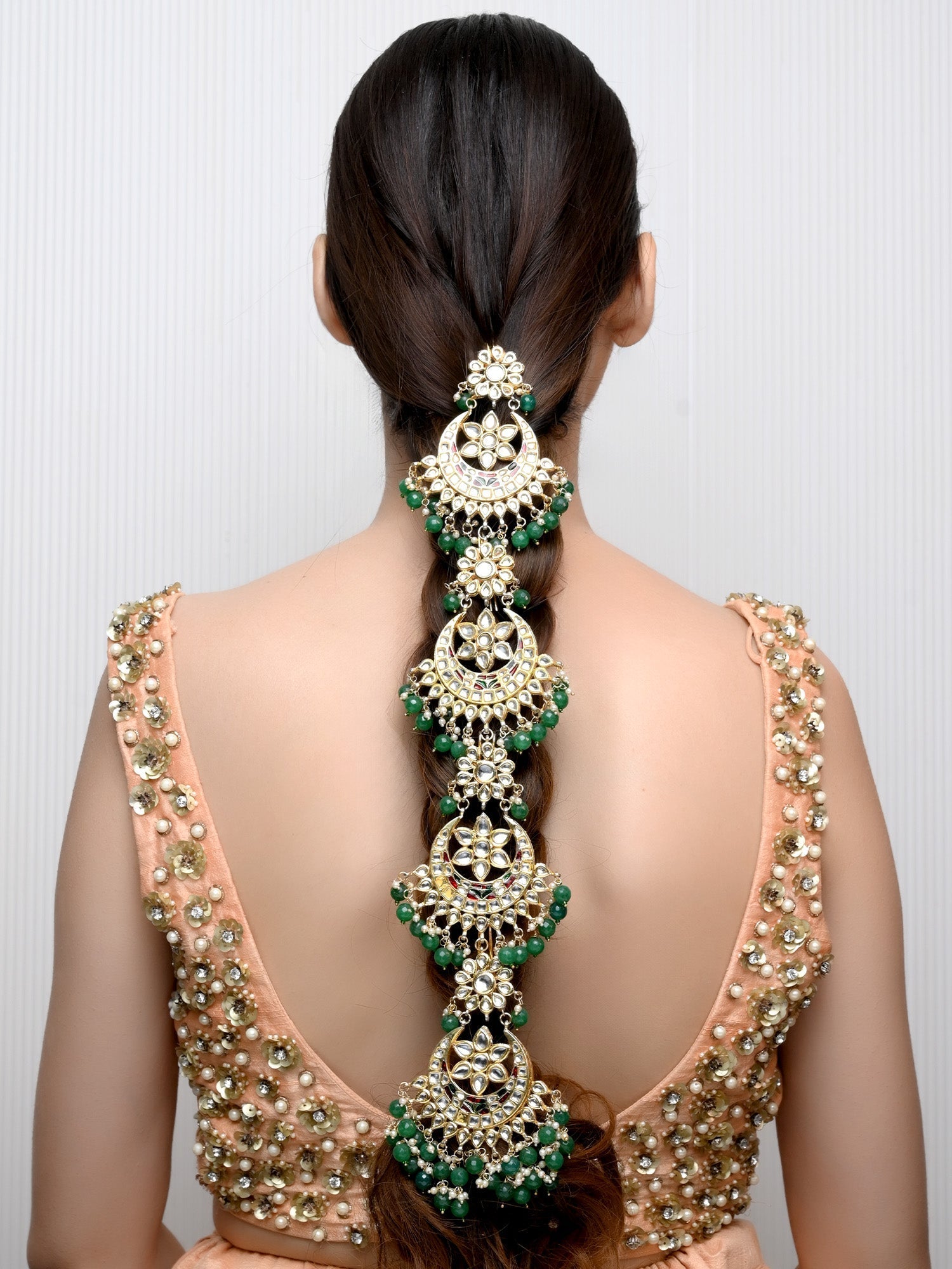 Devkanya Green Braid Accessories In Kundan - qivii