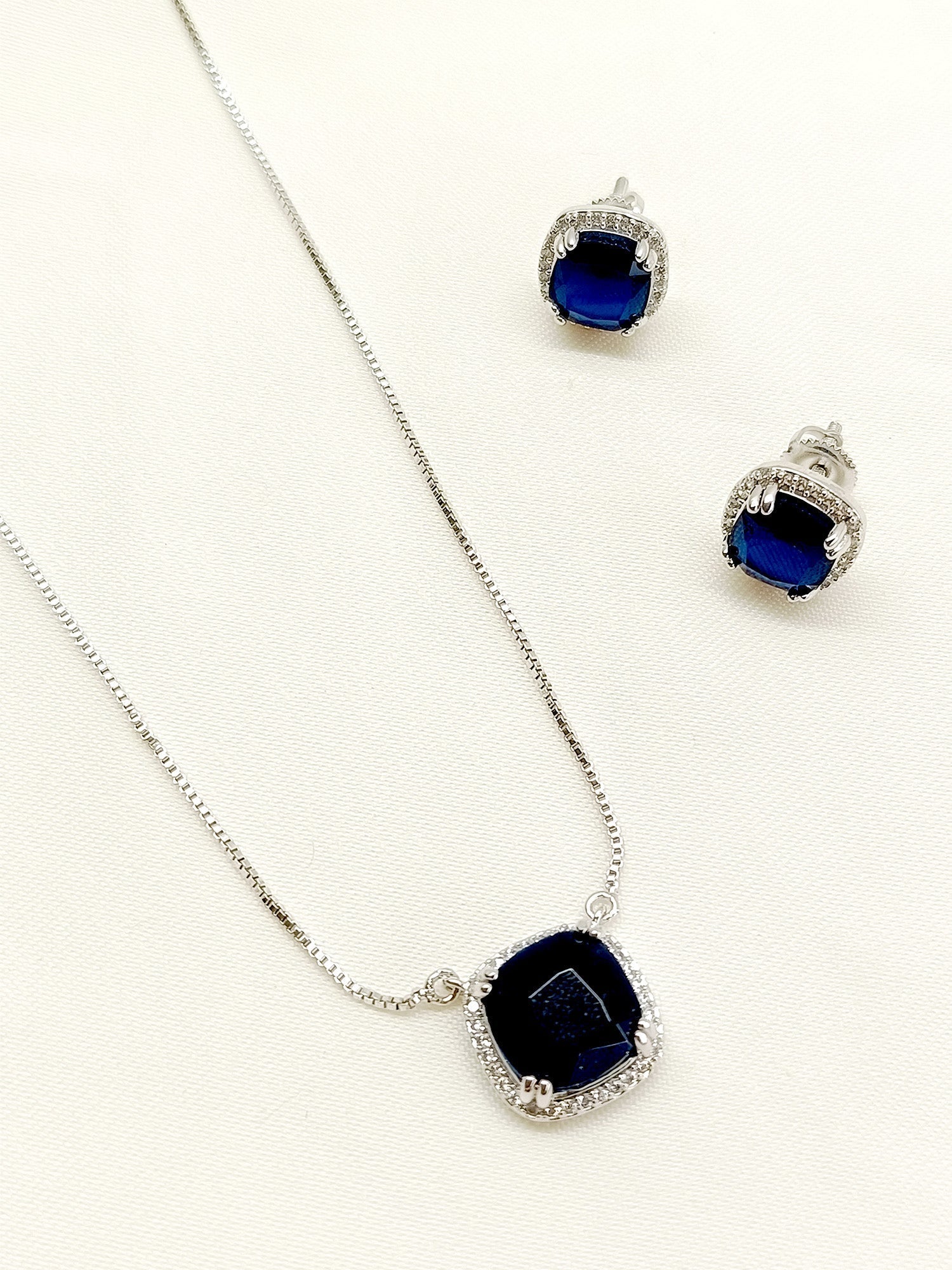 Anne Navy Blue American Diamond Pendant Set - qivii