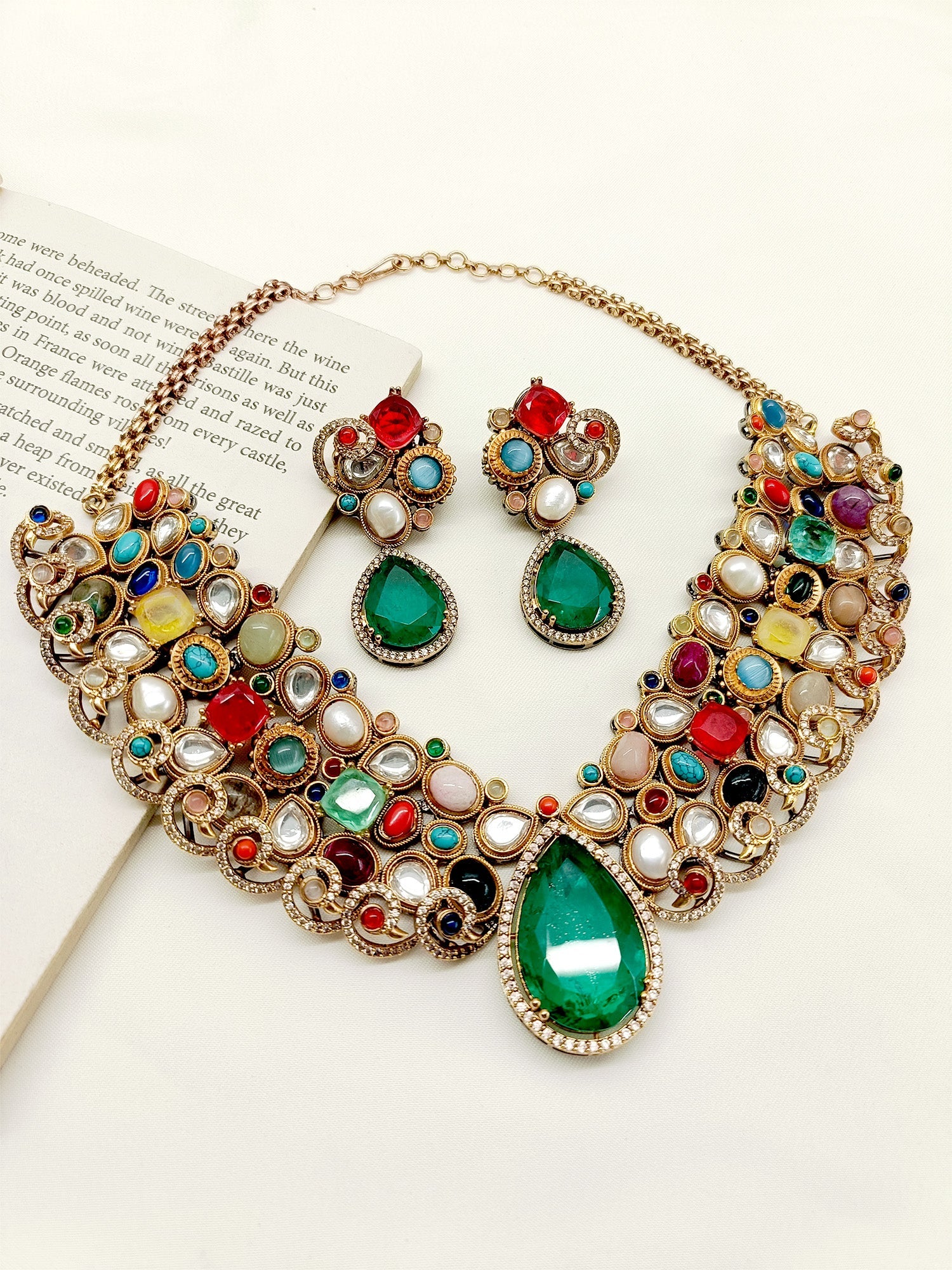 Nutan Navaratna Victorian Necklace Set - qivii