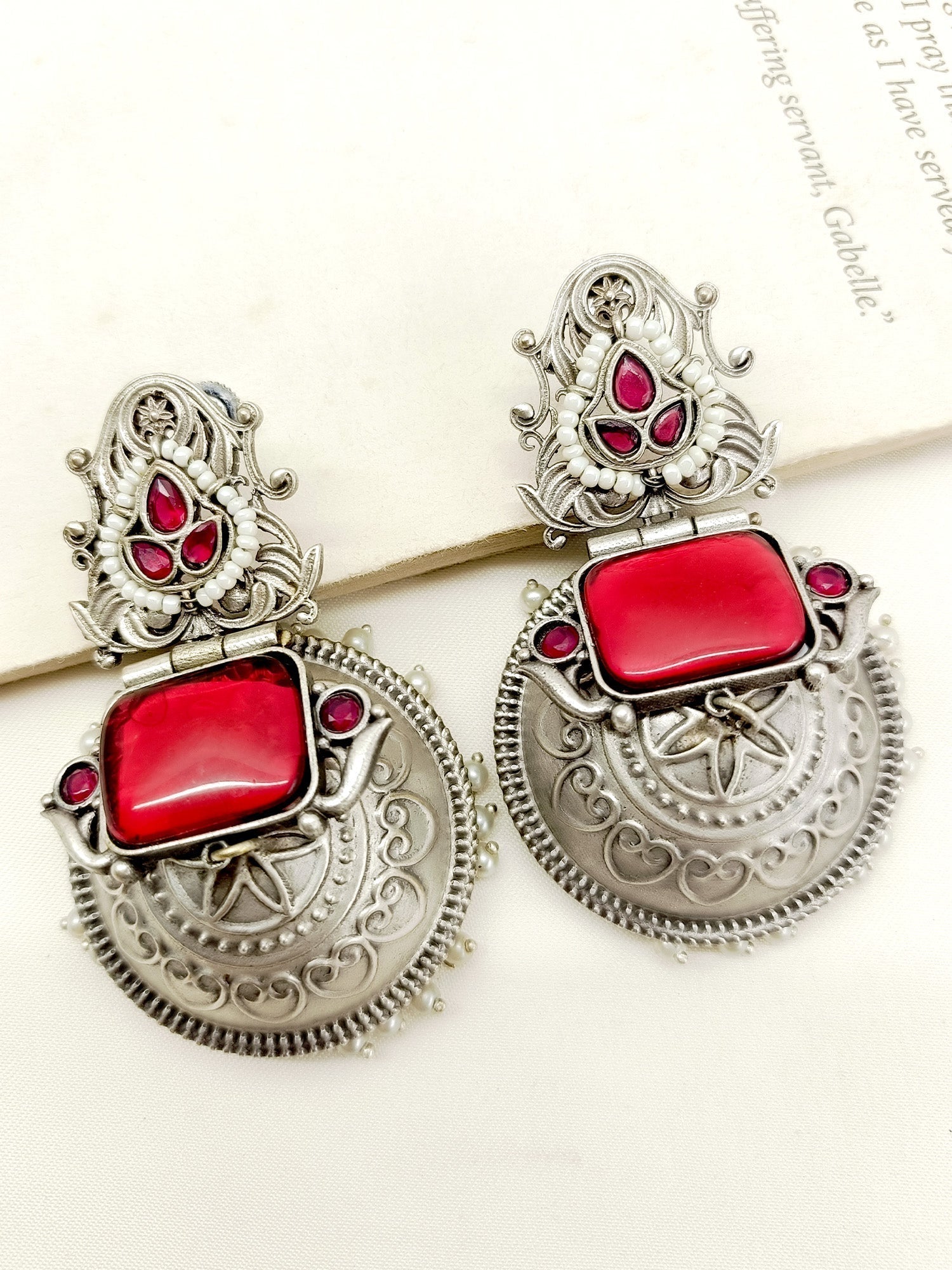 Shifar Maroon Oxidized Jhumki - qivii