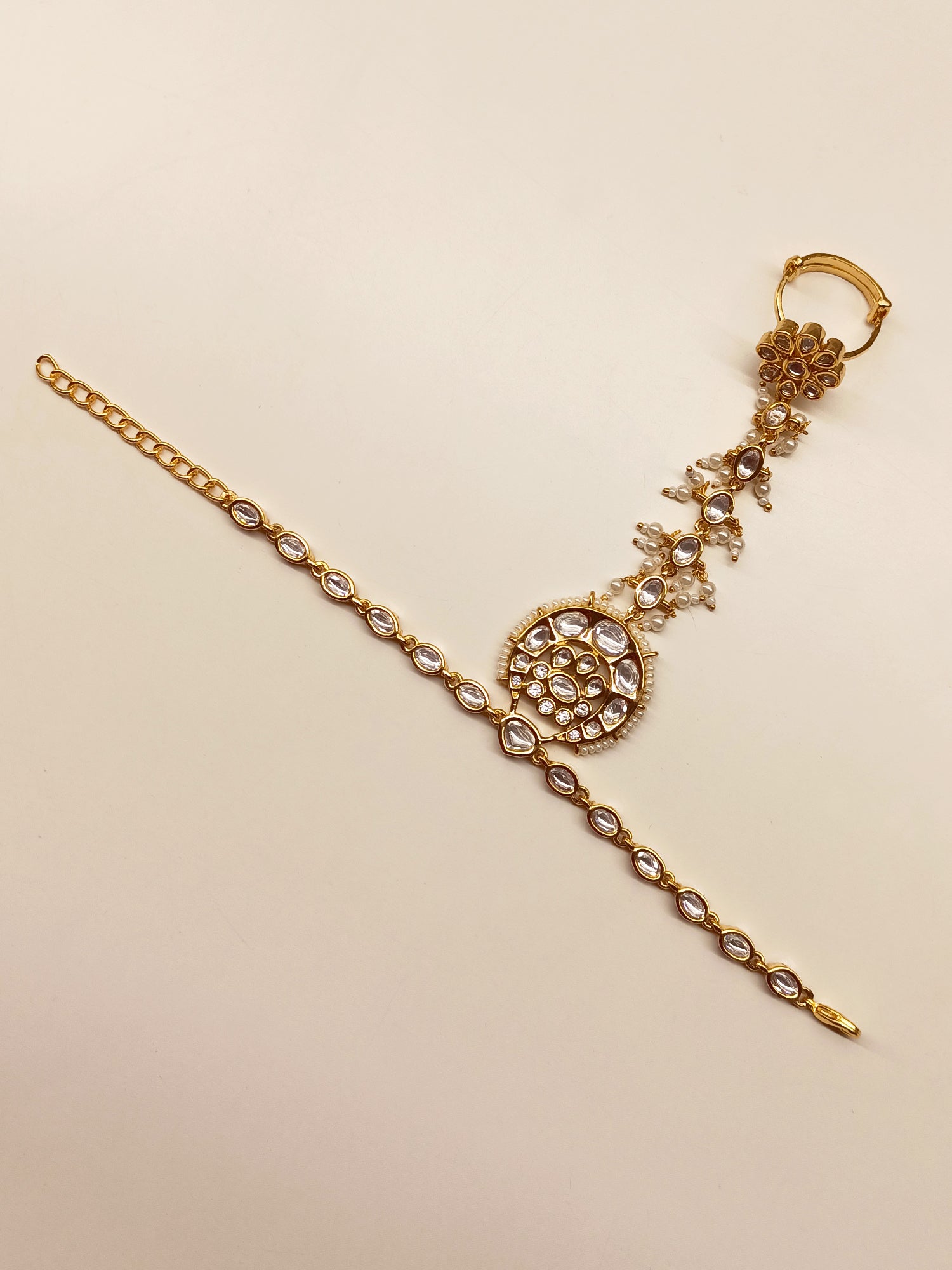 Nilakshi White Gold Plated Kundan Hathphool [Price Is For Single Piece}