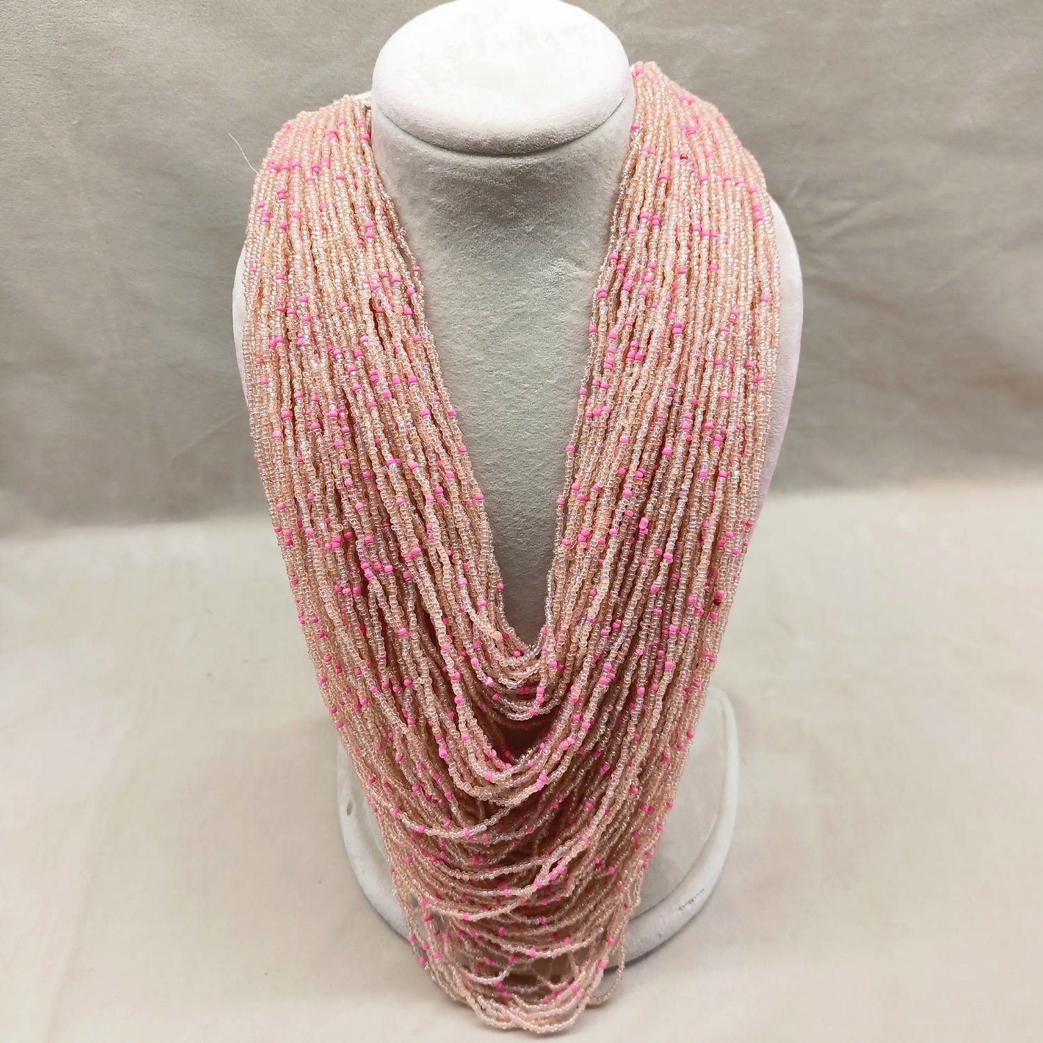 Raya Peach With Pink Beads Multi Layered Neck Piece - qivii