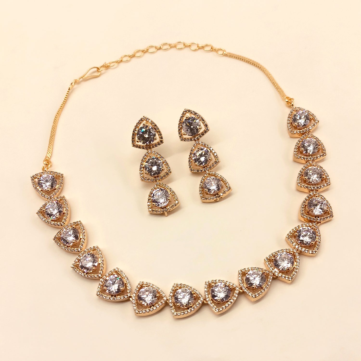 Sufiya Rose Gold Plated Semiprecious White Stone American Diamond Set - qivii