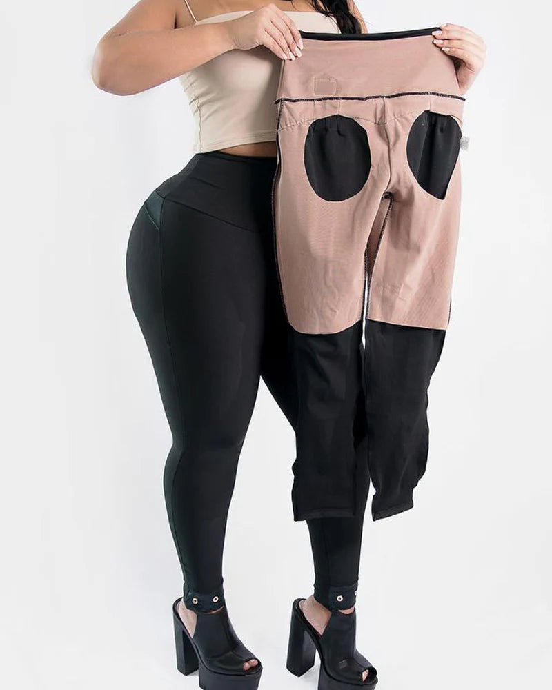 High Waisted Tummy Control Butt Lifting Leggings Comfy Stretch Slimming Skinny Pants with Zipper - By Qivii