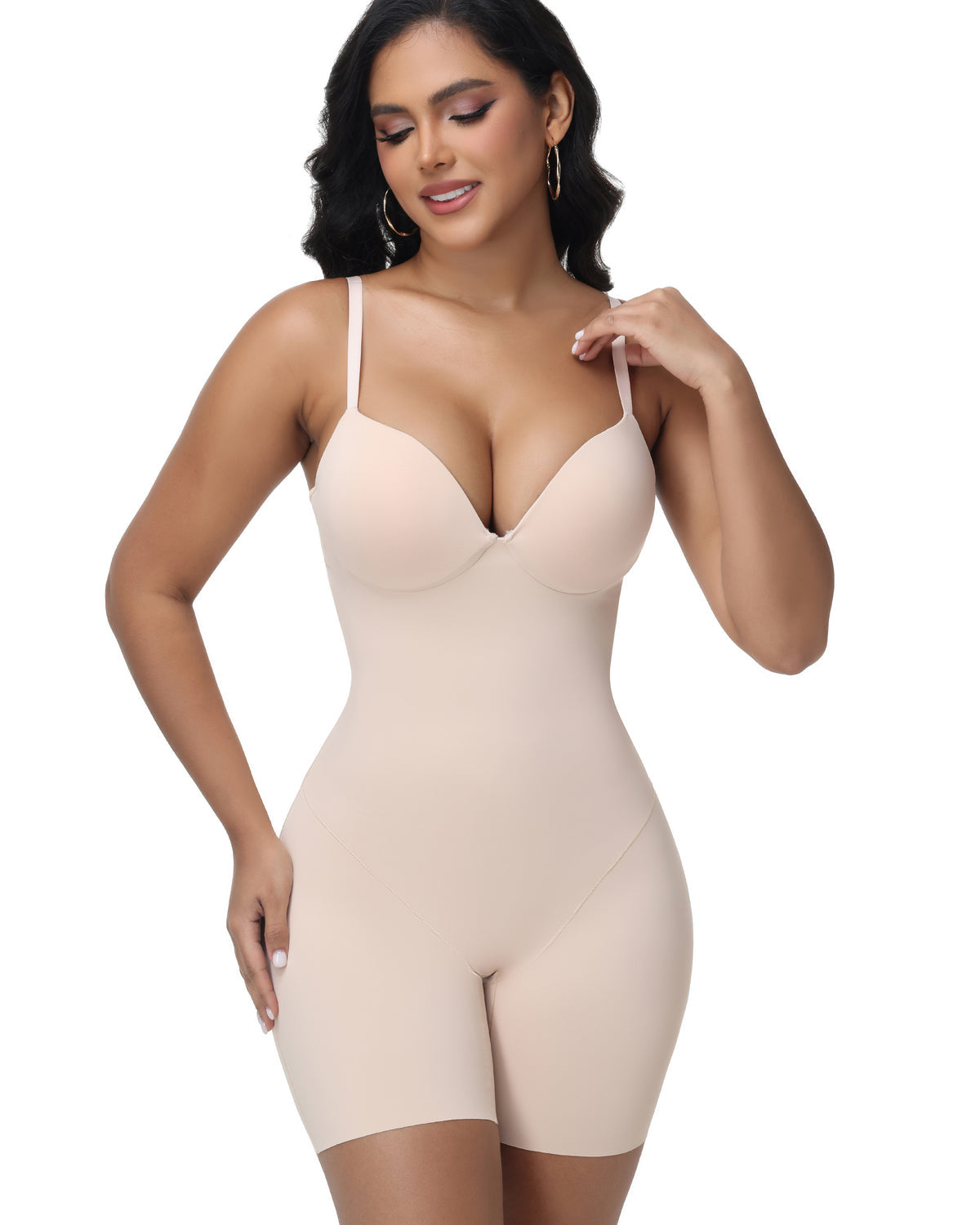 Shapshe® Built In Bra Mid Length Tummy Control Shapewear Bodysuit