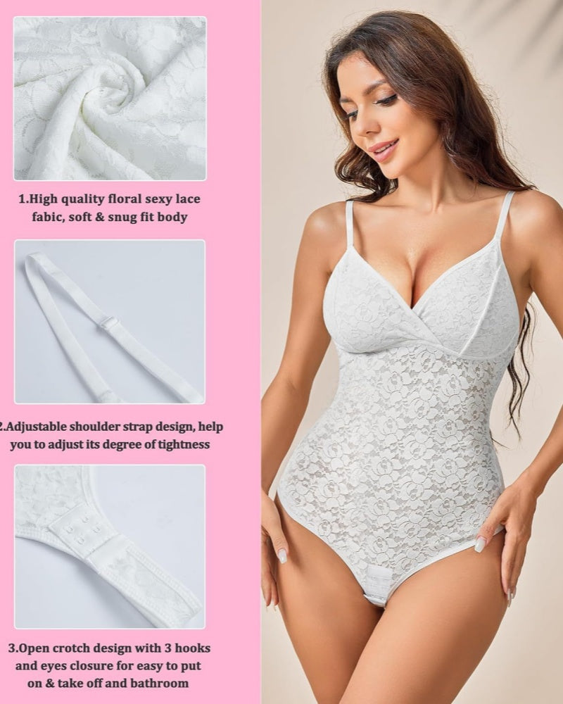 Sexy Lace Shapewear Bodysuit Tummy Control Thong Body Shaper