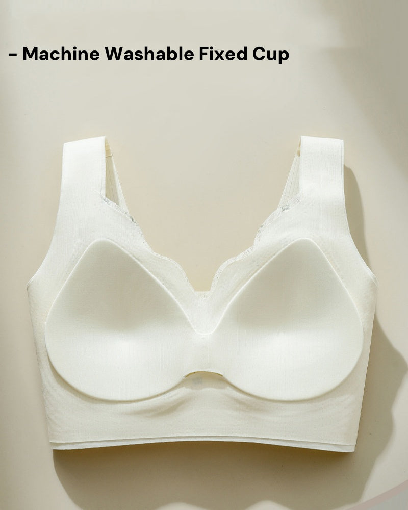 Wire Free Seamless Thin Breathable Bra with Delicate Floral Lace
