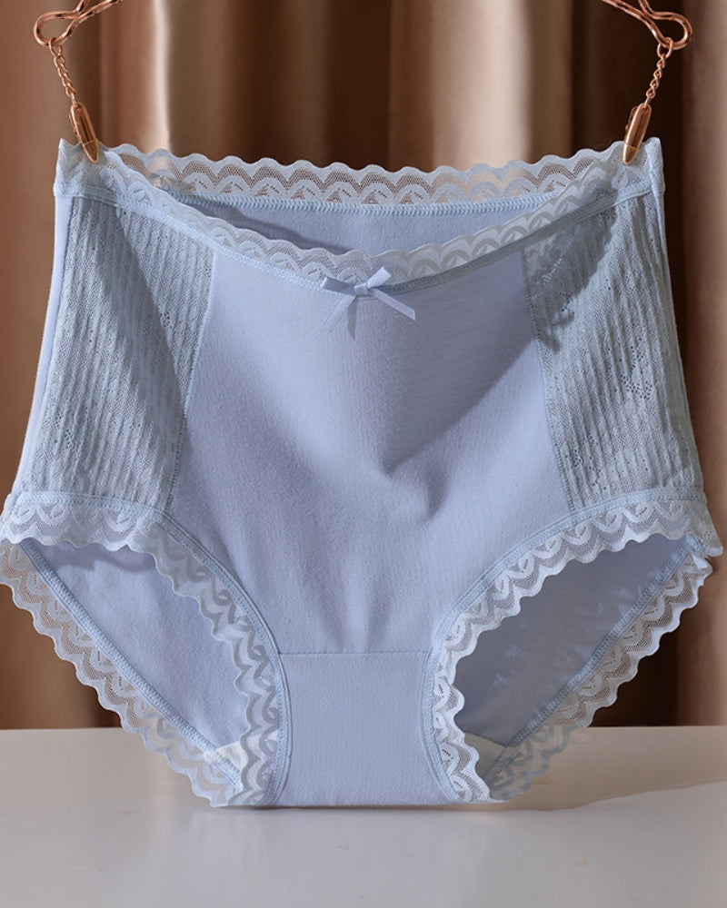 High Waisted Comfortable Cotton Breathable Panties With Lace Trim - By Qivii