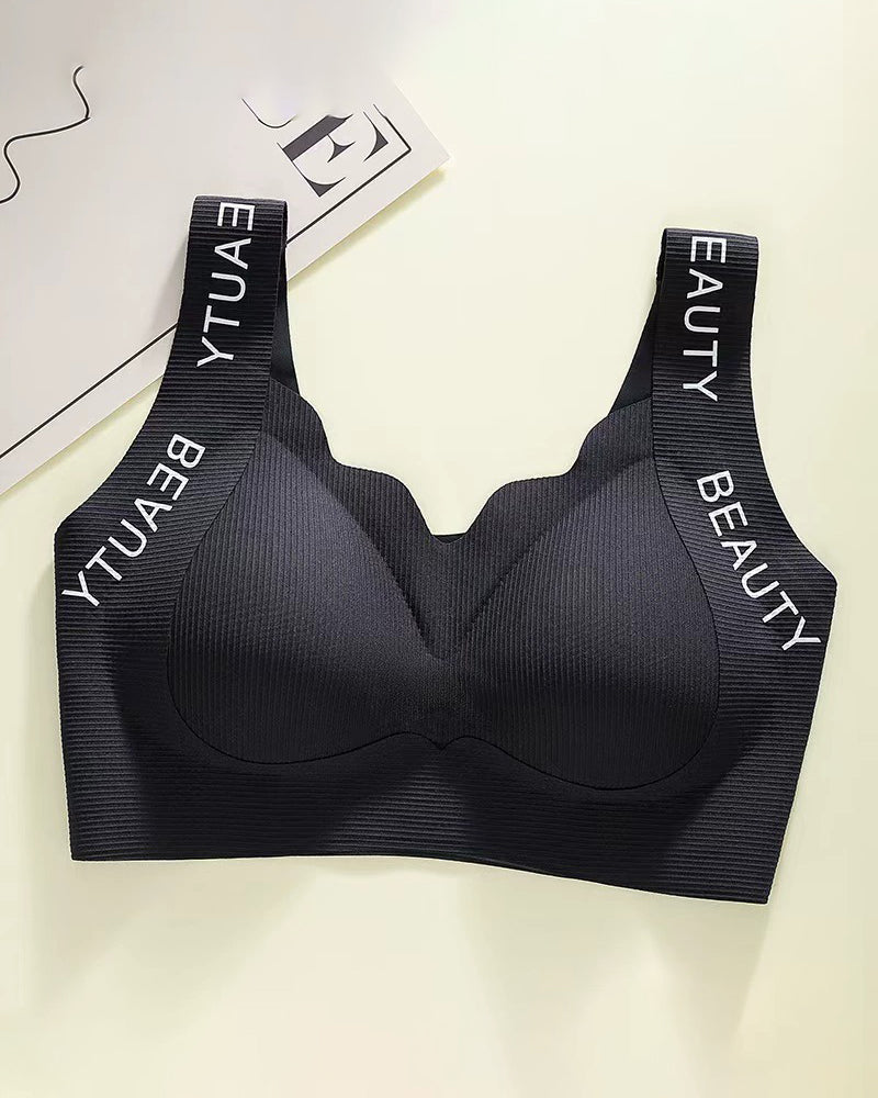 Thin Seamless Wireless Push-Up Fixed Cup Lettering Straps Bra