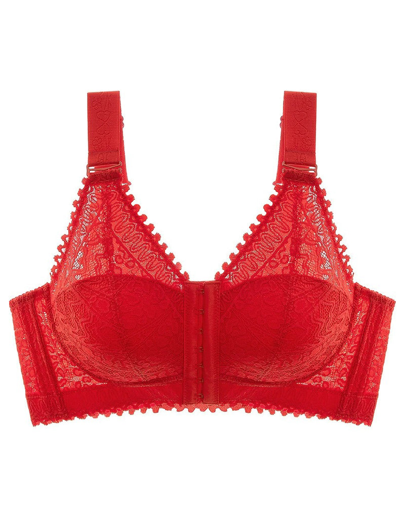 Anti-sagging Thin Minimizer Bras Full Cup Front Buckle Adjustable Wireless Lace Bra