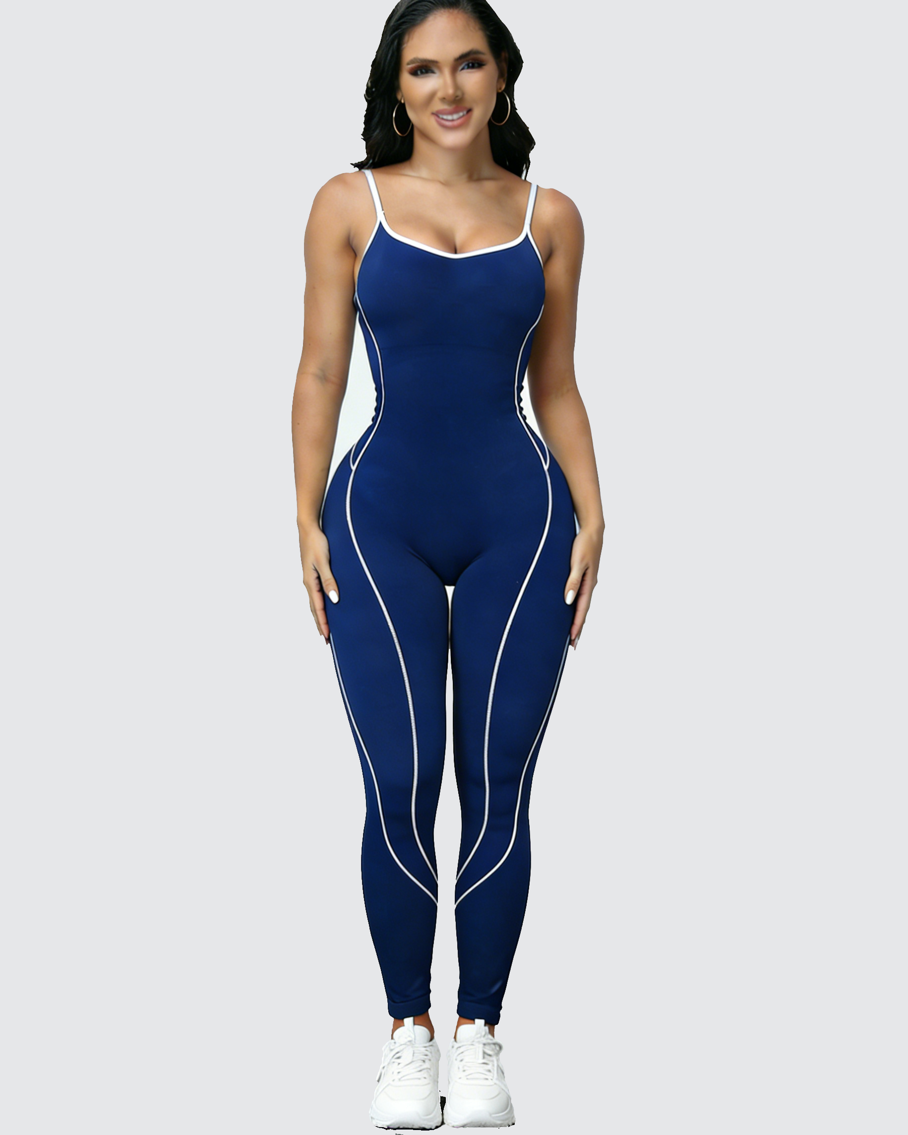 Seamless Athletic Jumpsuit Cross-Strap Color-Block Full-Length Bodysuit - By Qivii