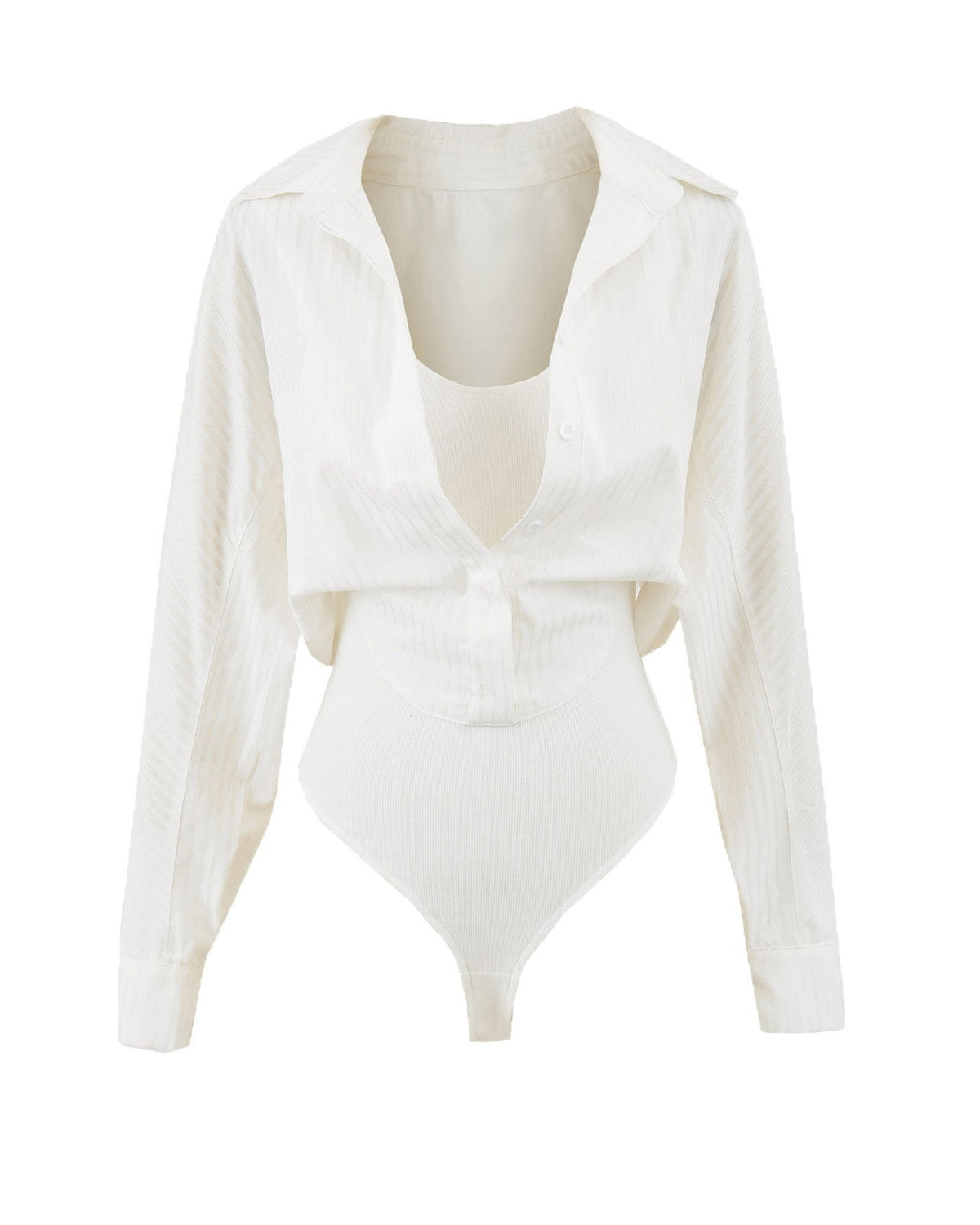 Solid Casual Button Up Shirt Bodysuit