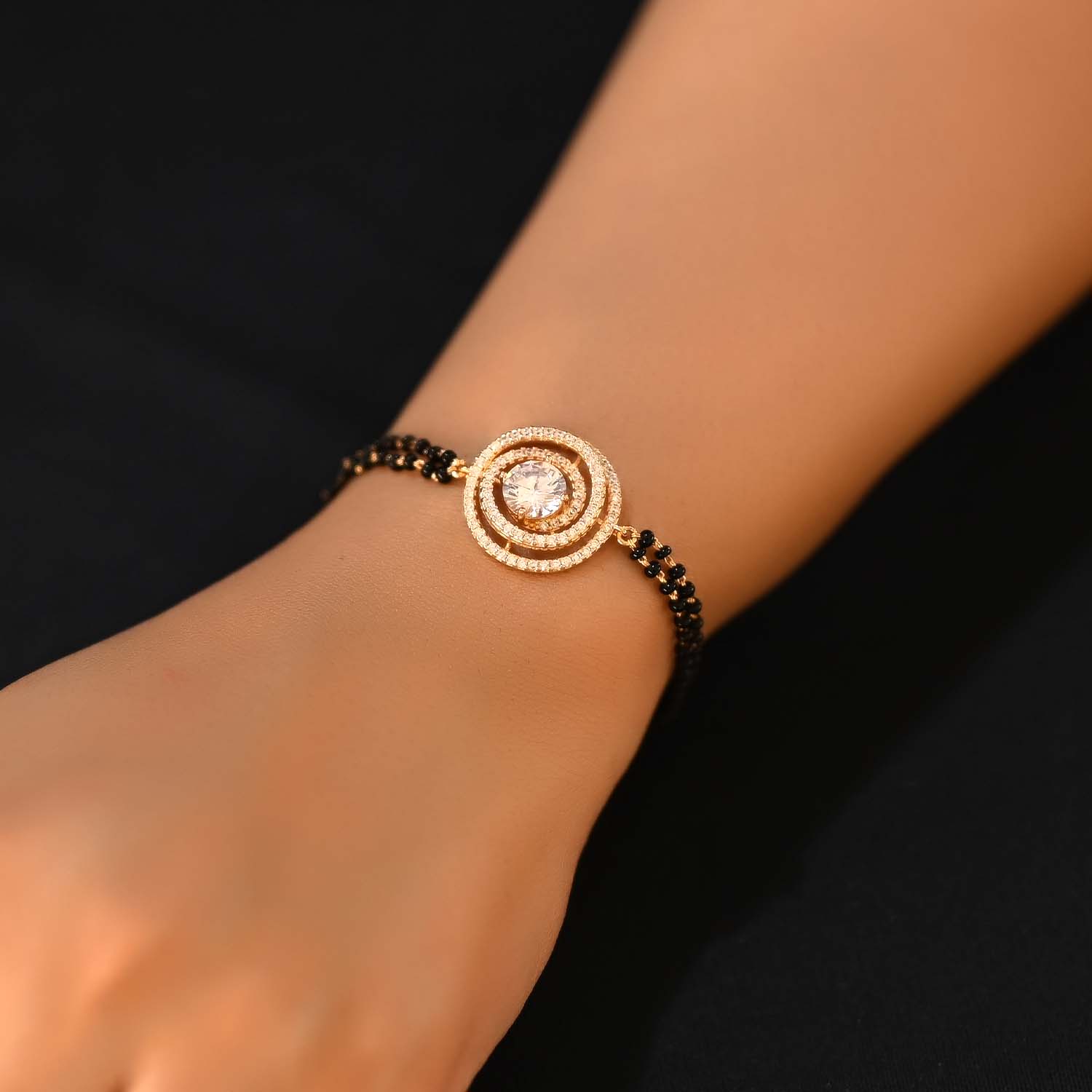 Sarla Diamond Piece With Black Beads Gold Plated Hand Mangal sutra - qivii