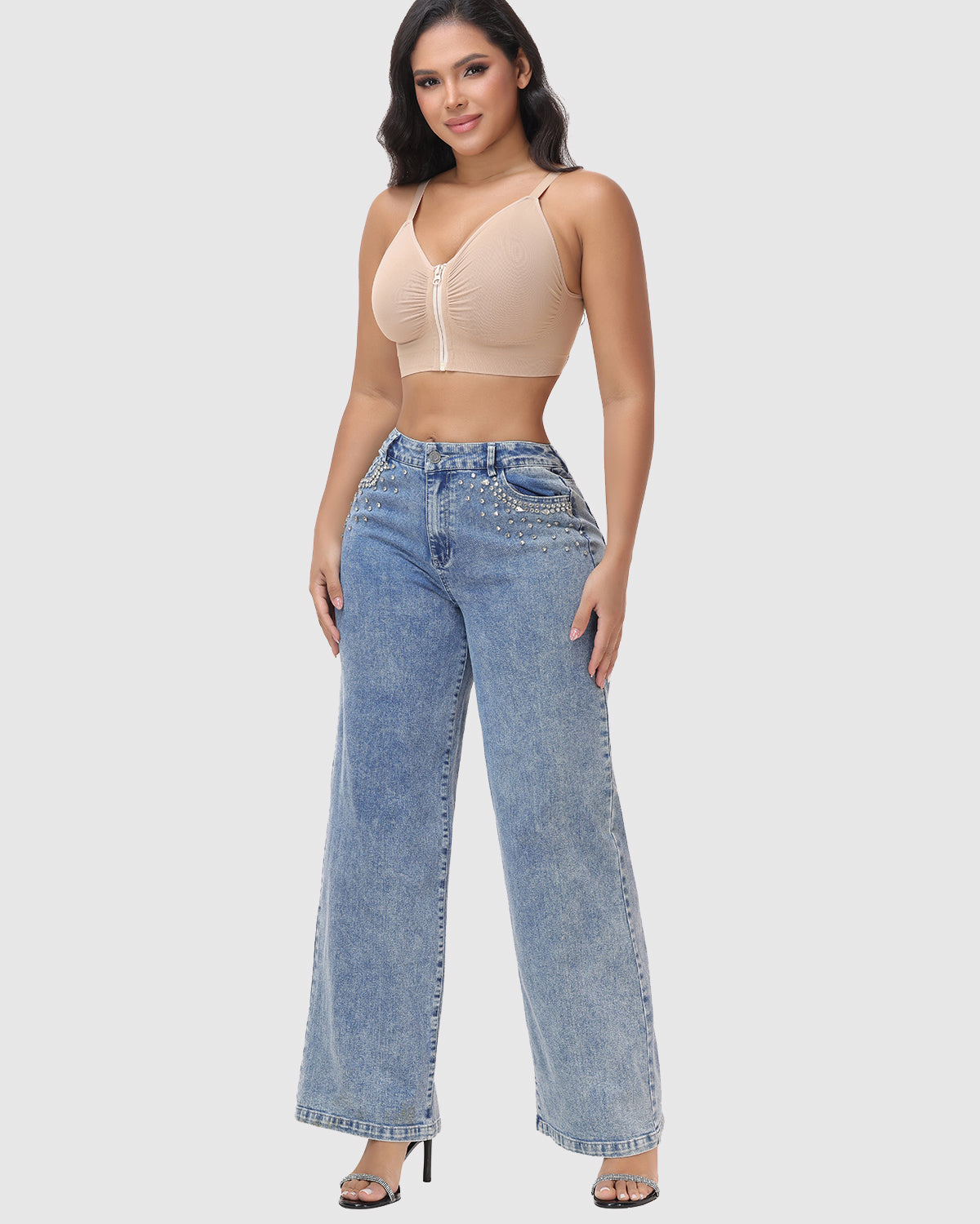 Front Zip Adjustable Strap Shaping Bra Wire Free Support Underwear