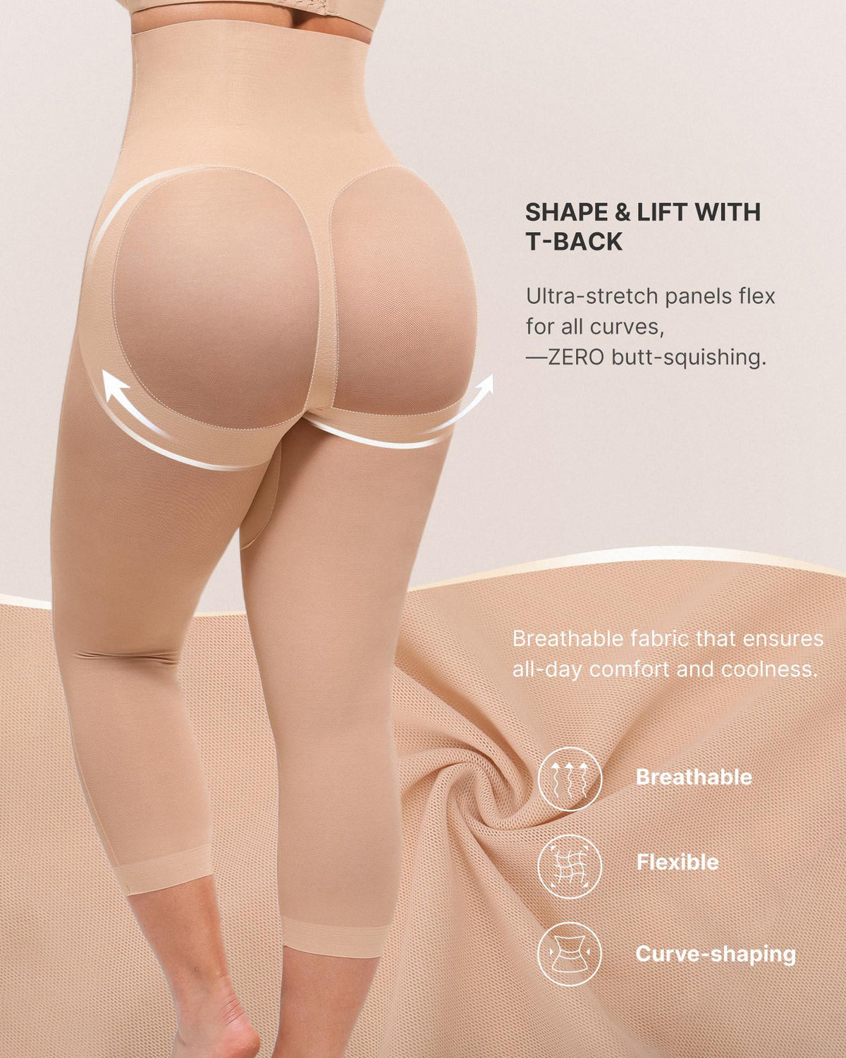 Seamless Tummy Control Butt-Lifting Shaping Mesh Capri Leggings