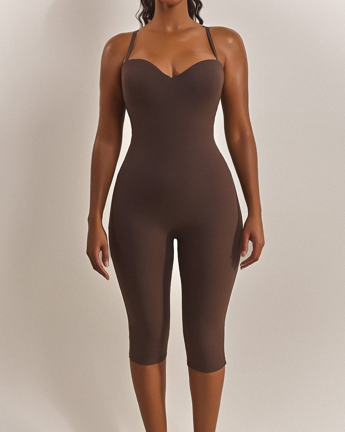 Halter Strap Sweetheart Neck Capri Sculpting Jumpsuit - By Qivii