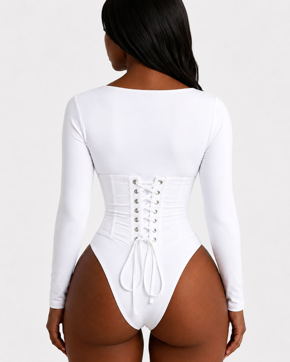 Long Sleeve Square Neck Bodysuit with Detachable Corset Two Piece Set (Pre-sale) - By Qivii