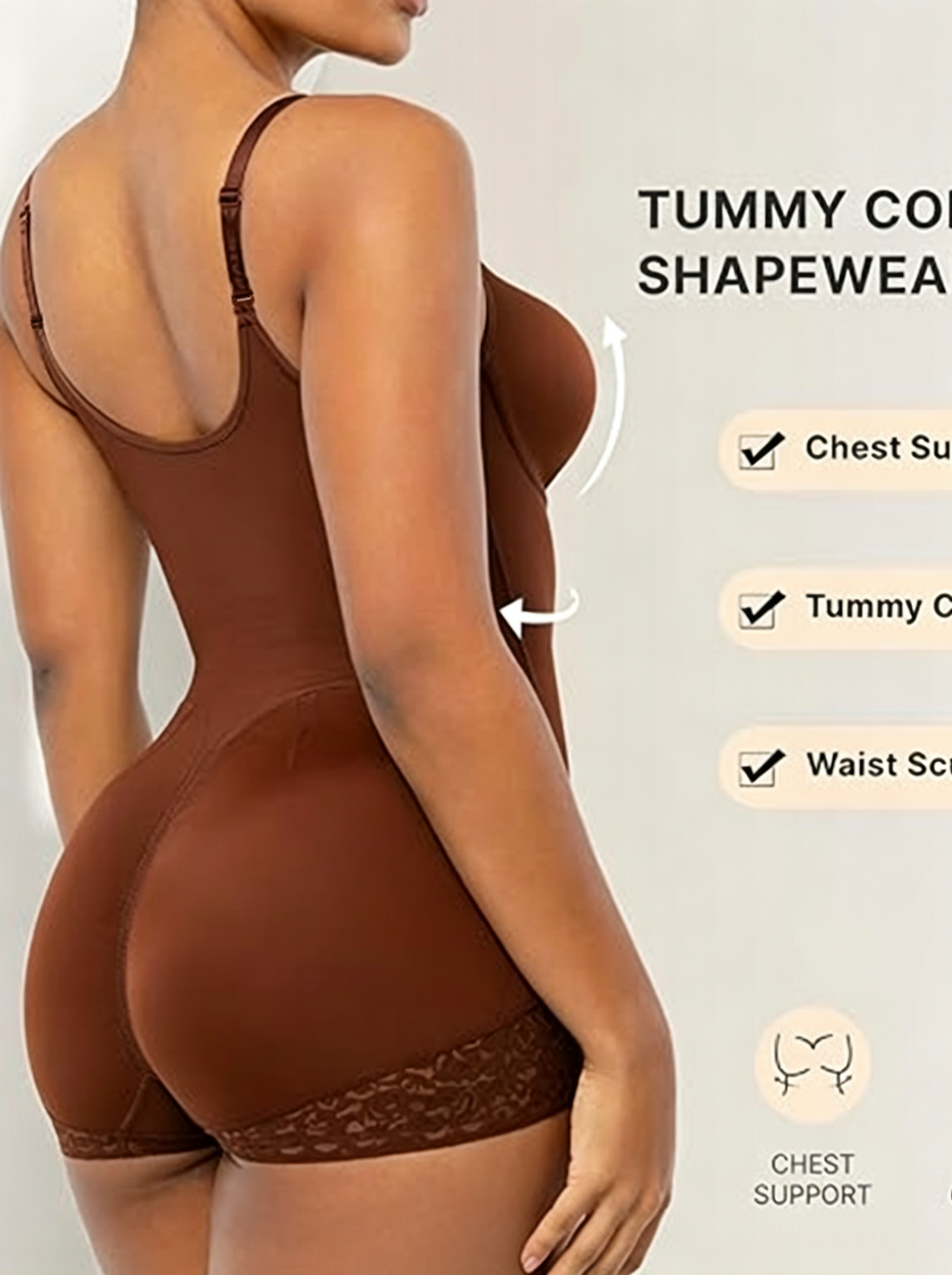 Lace-trimmed Tummy Control Zipper Shapewear Bodysuit - By Qivii